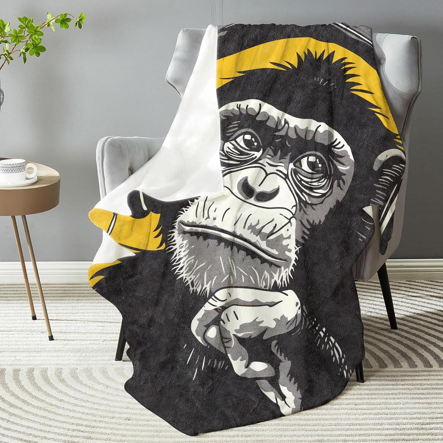 Music Monkey Throw Blanket for Men & Women - Soft Plush Flannel, Comfy and Lightweight, Warm and Fuzzy for Couch, Bedroom, Travel, Bed, Living Room, and Outdoor 50in×60in