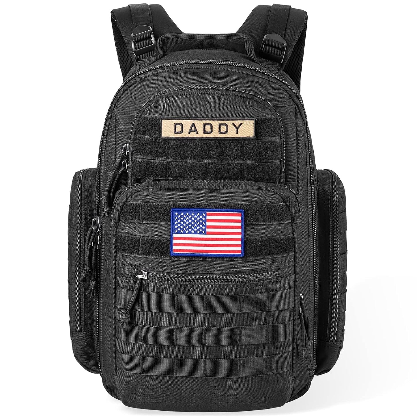 SHARKMOUTH Diaper Bag Backpack for Dad and Mom, Military Molle diaper Pack with Insulated Bottle Holders and Wipe Pocket