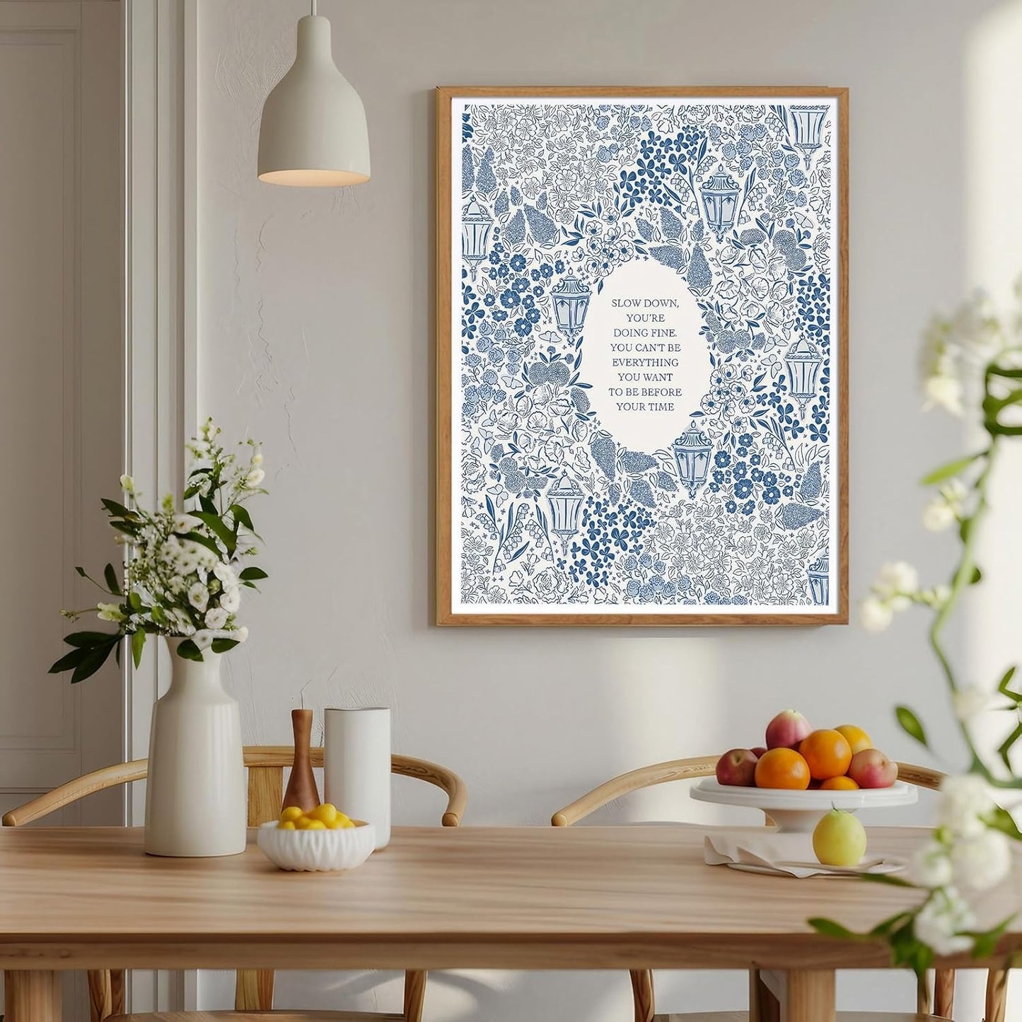Vintage Blue Poster Retro Trendy Wall Art Inspirational Sign Aesthetic Positive Affirmation Poster Slow Down You're Doing Fine Print for Bedroom Dorm Living Room Classroom Decor 12x16 Inch UnFramed