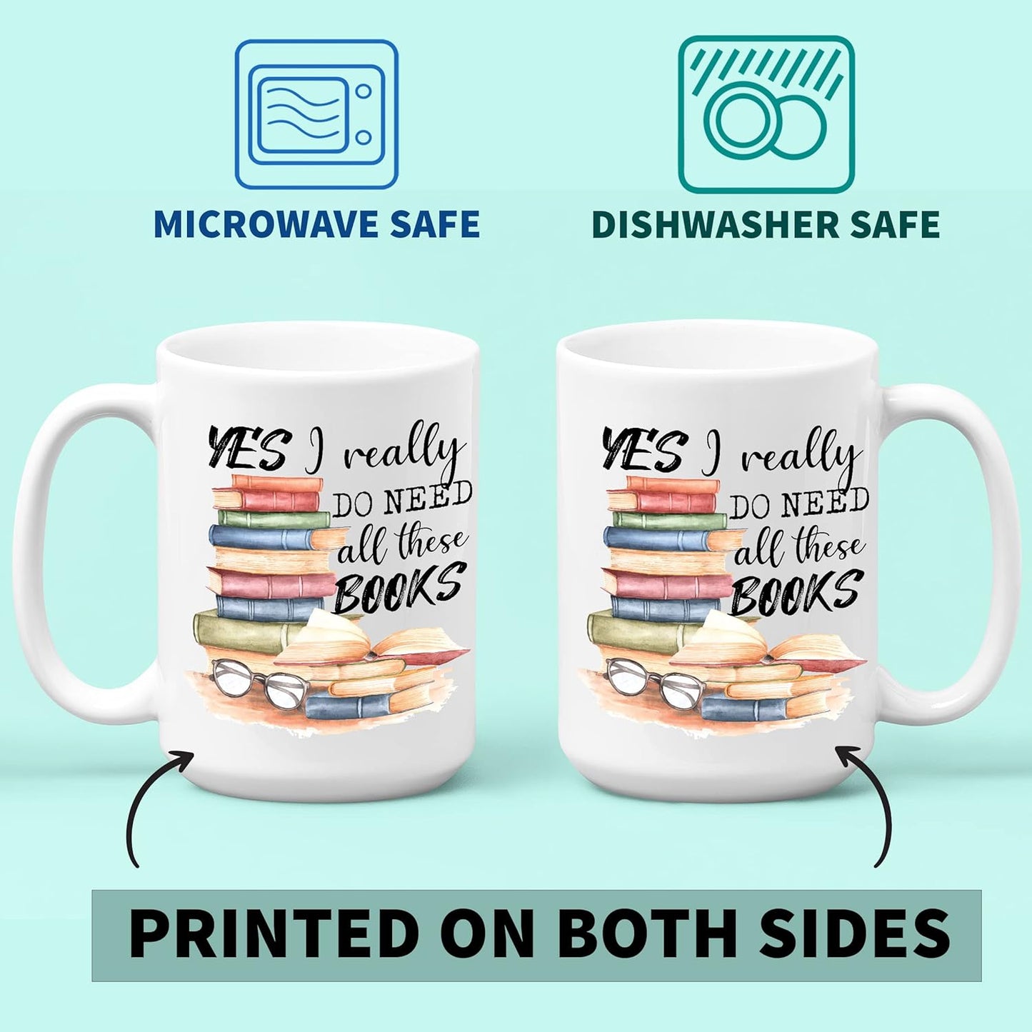 2IMT Book Lover Mug Yes I Really Do Need All These Books Novelty Coffee Mug for Woman, Mom, Dad, Sister, Friend Birthday Christmas Valentine Bookaholic Bookish Gift White Mug 15oz