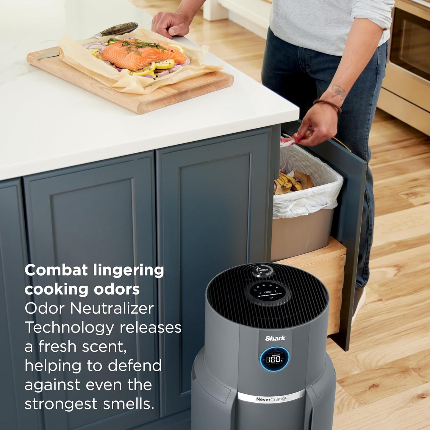 Shark Air Purifier for Home, NeverChange Max, 1,300 sq. ft. for Large Room, Kitchen, Home Office, HEPA-Exceeding Filter, Captures Pollutants, Pet Dander, Dust, Odor, Smoke, and More, HP301, Grey