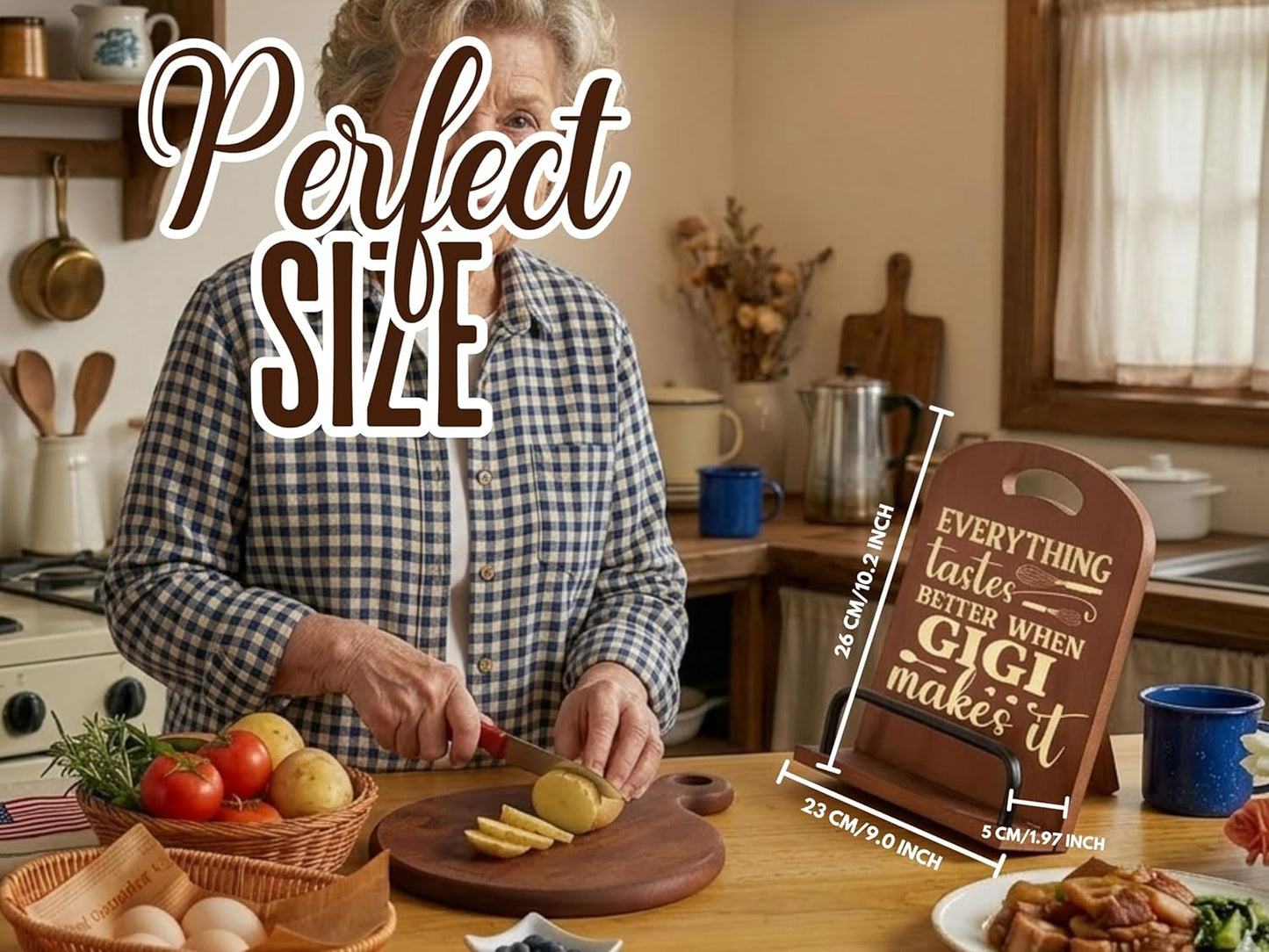 InnoBeta Gigi Gifts, Cookbook Stand for Kitchen Counter, Perfect Gifts for Gigi on Birthday, Adjustable Tablet Recipe Book Holder, Unique Family Kitchen Decor