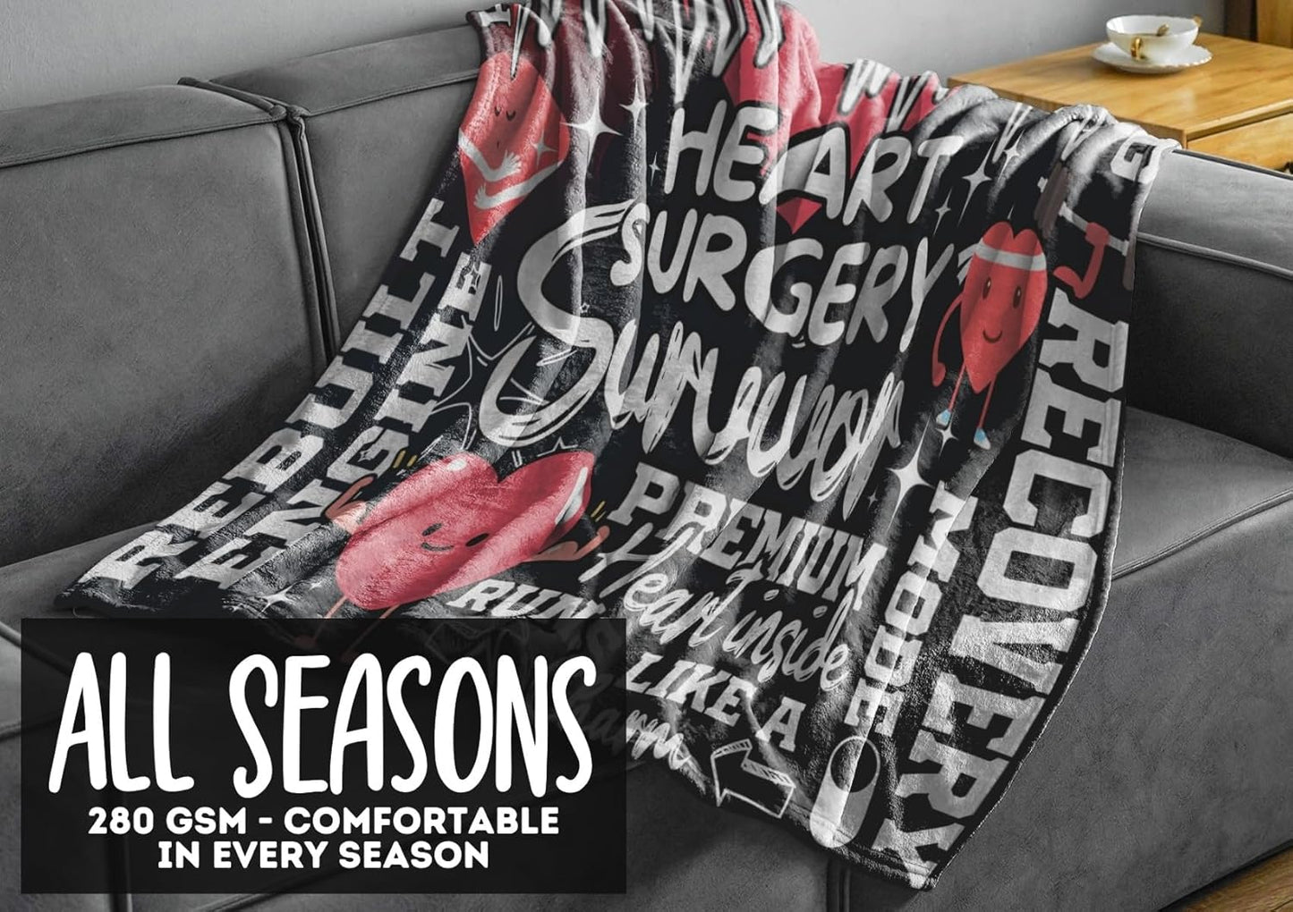 Heart Surgery Recovery Gifts for Men Women, Open Heart Surgery Gifts Item Soft Flannel Blanket, 65 x 50 inches