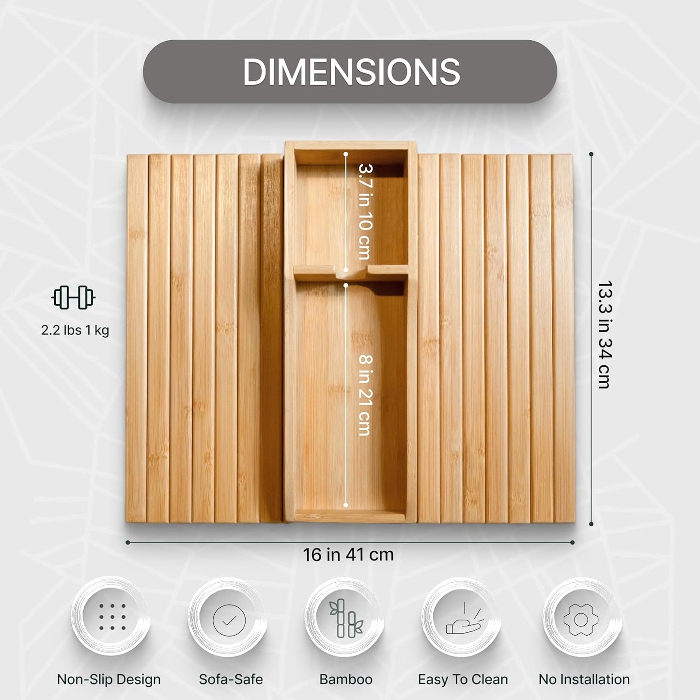 Bamboo Sofa Armrest Tray - Foldable Couch Arm Tray with Cup Holder - 2 in 1 Anti-Slip Sofa Armchair Caddy Table for Drinks, Phone, TV Remote, Snacks