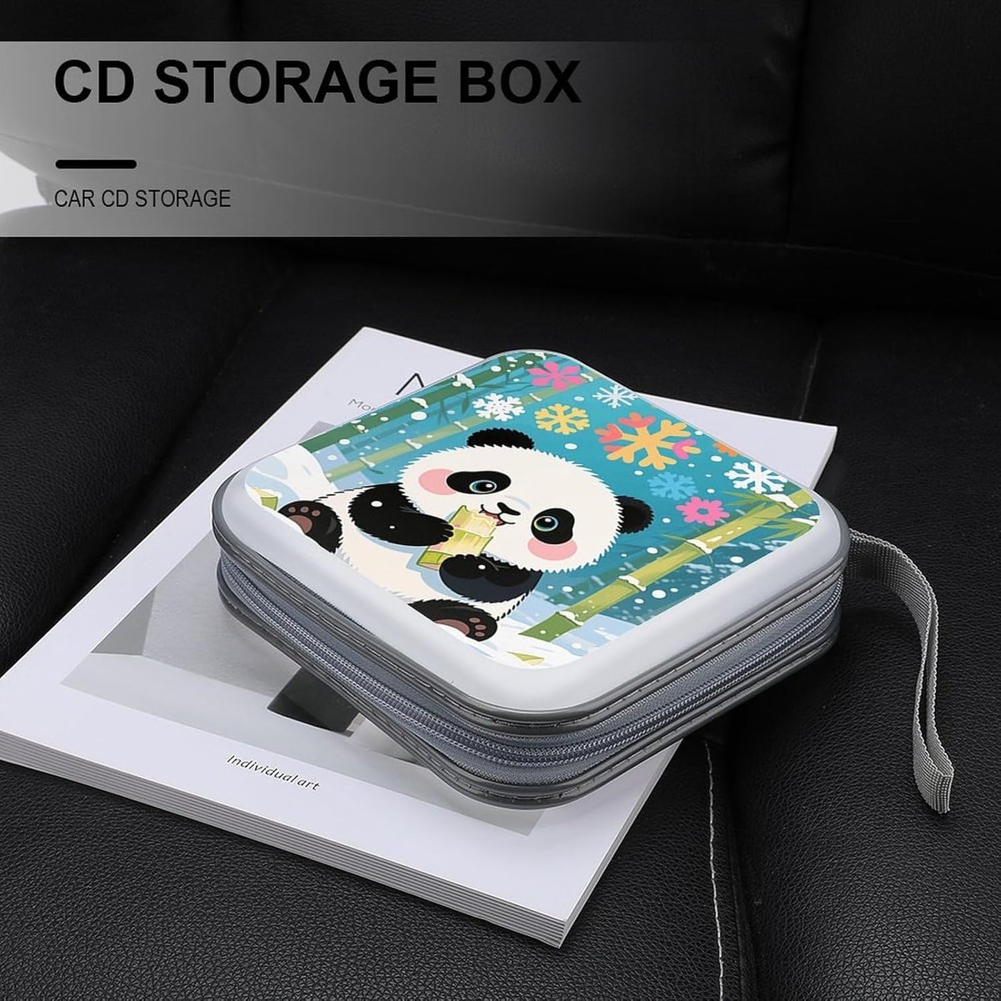 Color Snow Panda CD Case Portable Zipper CD Case 40 Capacity Hard Plastic DVD Cases Holder Large Storage Disc Wallet Bag for Car Home Travel DVD Collection Bag