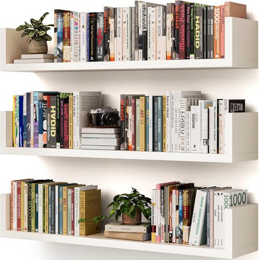 Wall Bookshelf, Set of 3, U Shaped Floating Bookshelf, Hanging Bookshelves for Wall, Wall Mounted Shelves for Living Room Bedroom Office (White, 23.6 Inches, 3)