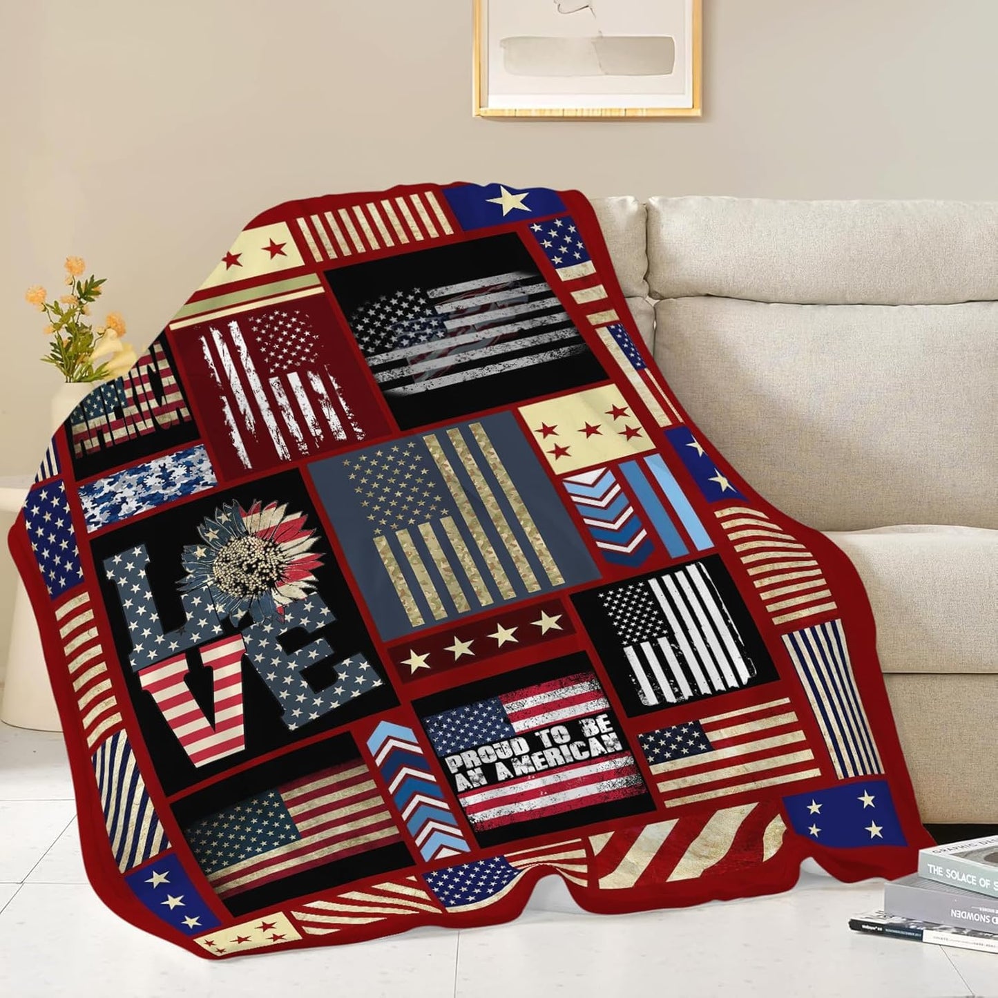 Veteran Blanket American Flag Throw Blanket Veterans Day Gifts for Men Women Adults Super Soft Cozy Plush Fluffy Fuzzy Fleece Blanket Decor 40''X50''