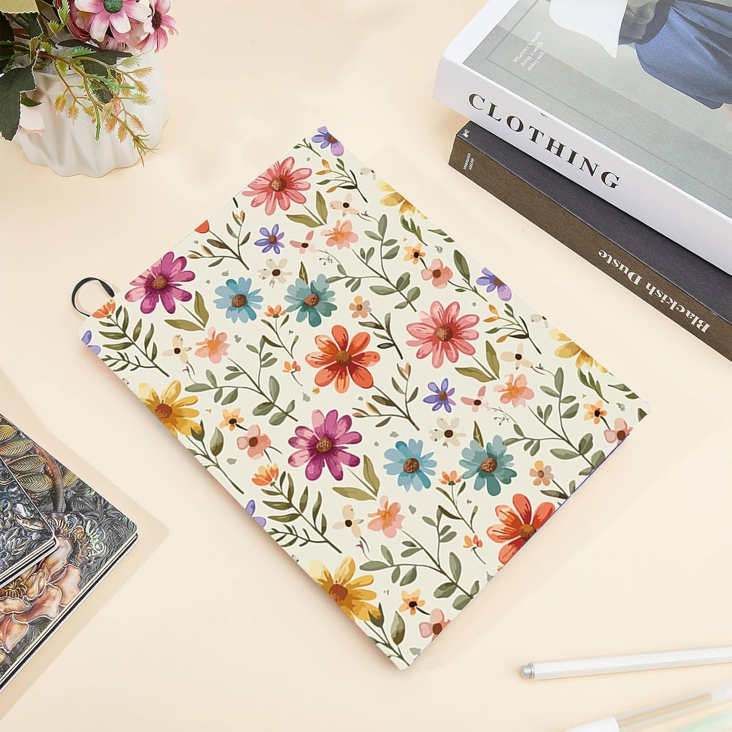 CRASPIRE Flower Stretchable Book Cover Leaf Floral Washable Reusable Large Nylon Cloth Polyester Book Protector Elastic Notebook Wraps Suitable for Most Hardcover Books