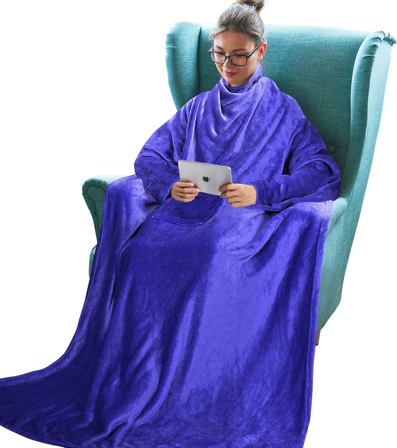 Tirrinia Wearable Blanket Adult, Sunggle Blankets With Sleeves, Reading Full Throw, Cozy TV Wraps, Gift Idea for Women Men Mom, Blue