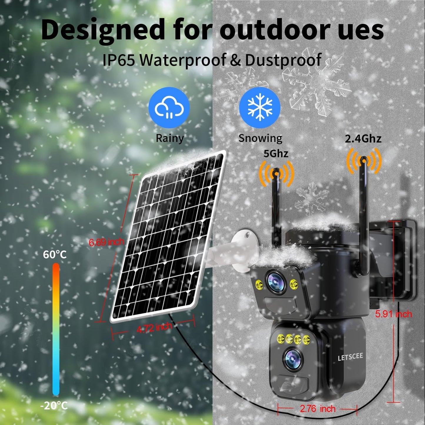 Security Cameras Outdoor WiFi,5G/2.4G Cameras for Home Security Solar Power with Dual Lens,Motion Detection,Night Vision,2-Way Audio,Weather Proof,No Subscription Fee
