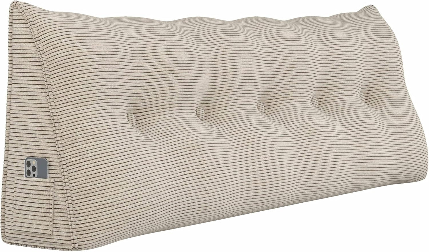 Triangular Headboard Corduroy Wedge Pillows for Sitting Up in Bed Rest Adult，Upholstered Reading Bolster Pillow for Daybed Sofa Couch Back Cushions Lumbar Body Support（Queen，Camel）