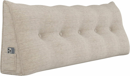 Triangular Headboard Corduroy Wedge Pillows for Sitting Up in Bed Rest Adult，Upholstered Reading Bolster Pillow for Daybed Sofa Couch Back Cushions Lumbar Body Support（Queen，Camel）