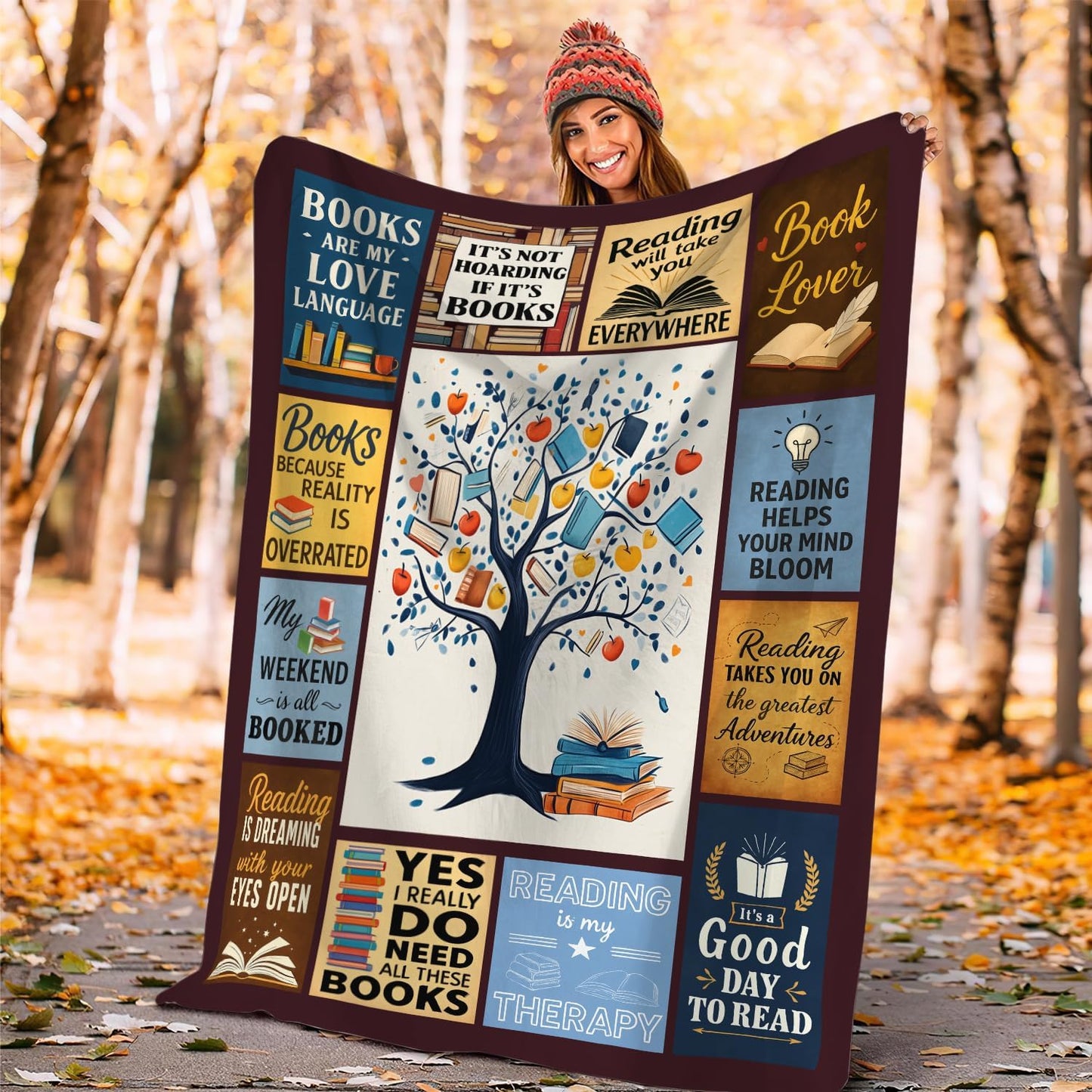 Yibuda Book Tree Blanket Reading Reader Flannel Plush Throw Blanket Cozy Read Bookish Decor Fleece Stuff Blanket Gifts for Bookworm Lover Girls Boys Kids Adults Women Bed Travel 40"x50"