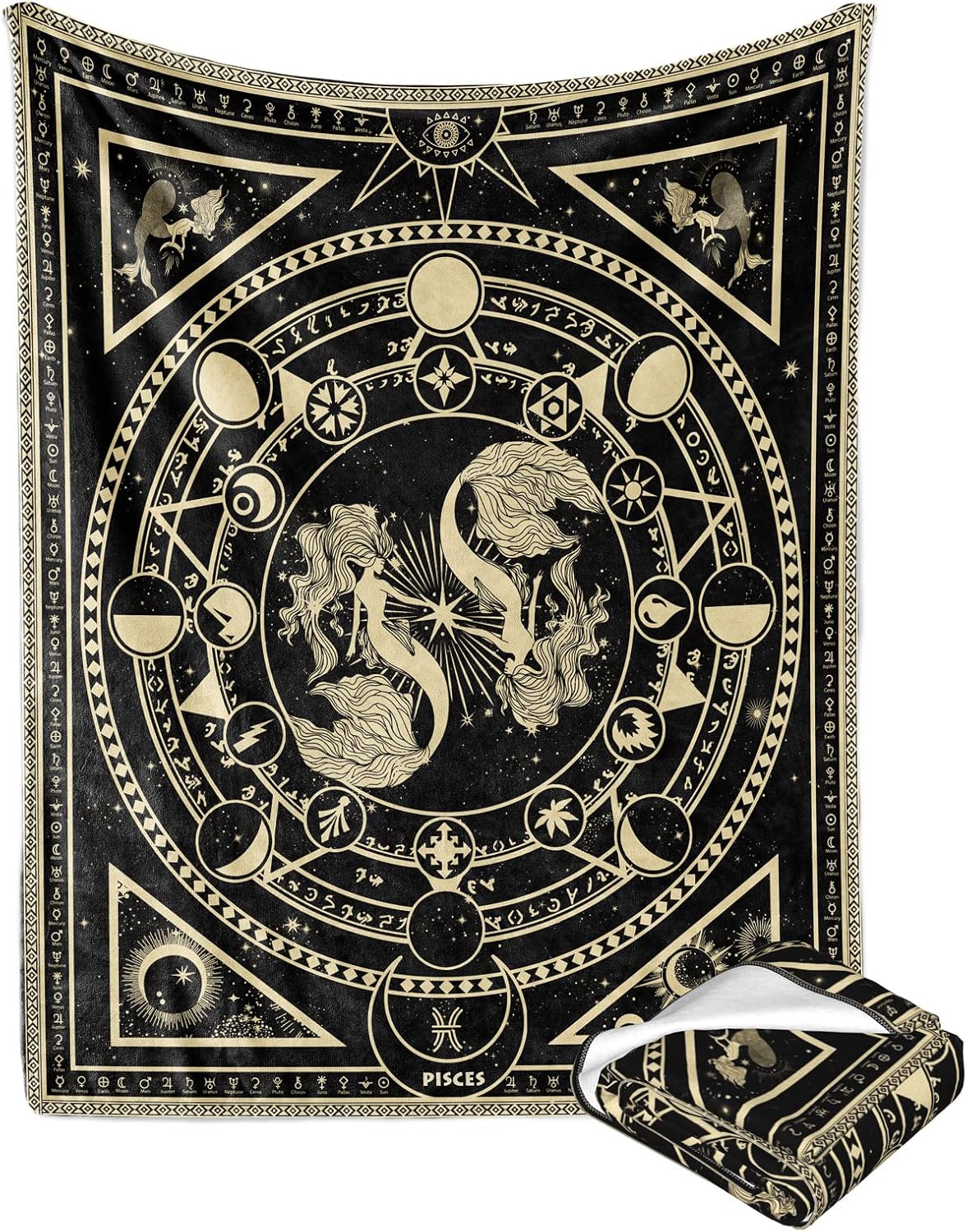 Pisces Zodiac Blanket, Pisces Zodiac Gifts for Women Moon Constellation Throw Blanket Astrology Decor Witchy Birthday Gifts Gothic Soft Microfiber Blanket 60"X50"