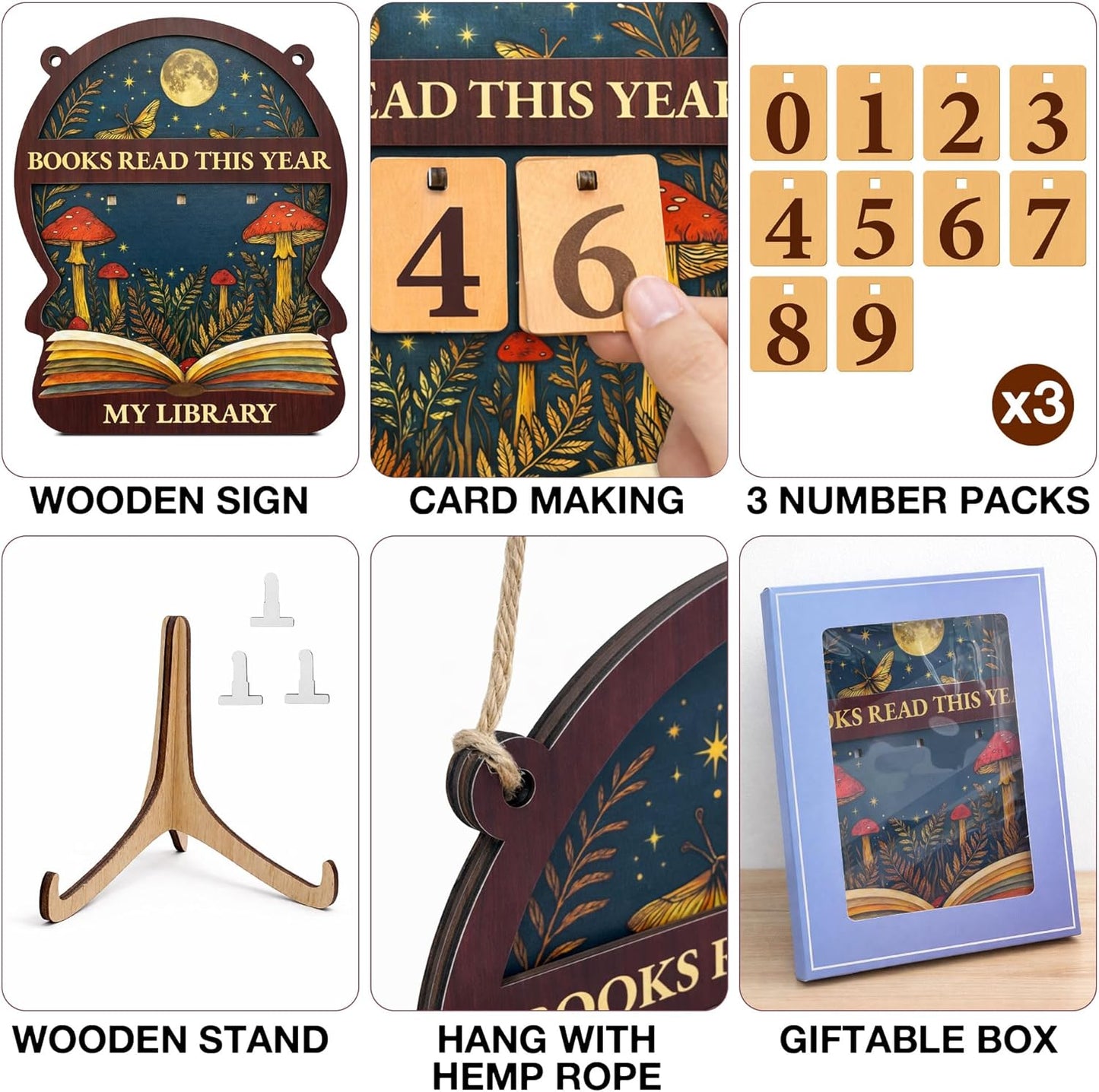 Books Read This Year Counter Sign - Fantasy Reading Tracker Ornament Bookshelf Decor - Bookish Gifts for Women Book Lovers Readers Bookworms