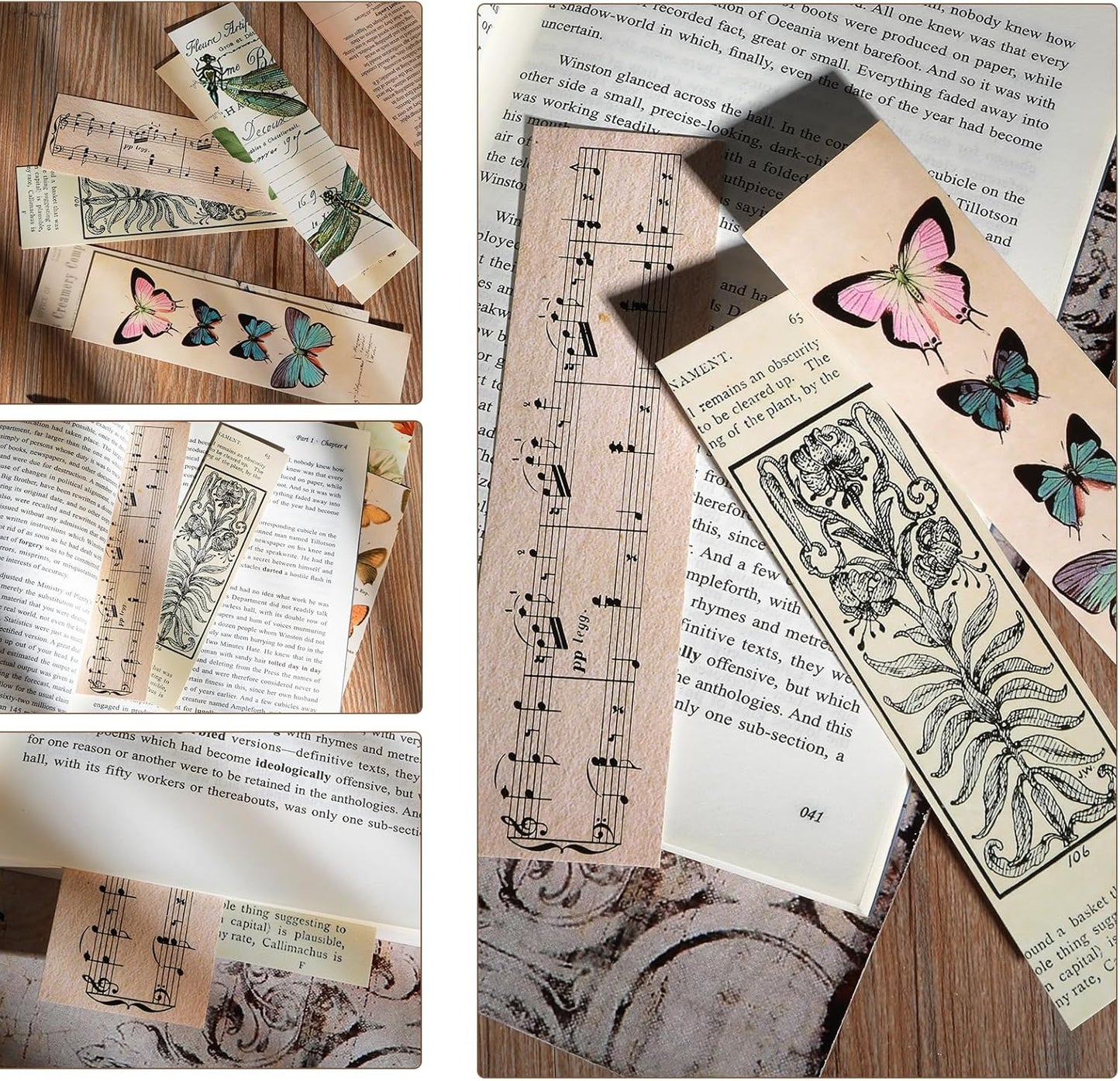 30 Pcs Vintage Bookmarks Aesthetic Cute Pretty Paper Bookmarks for Book Lovers Butterfly Flower Plant Bookmark for Women Elegant Pattern Book Markers for Reading Fantasy Natural Style Book Accessories