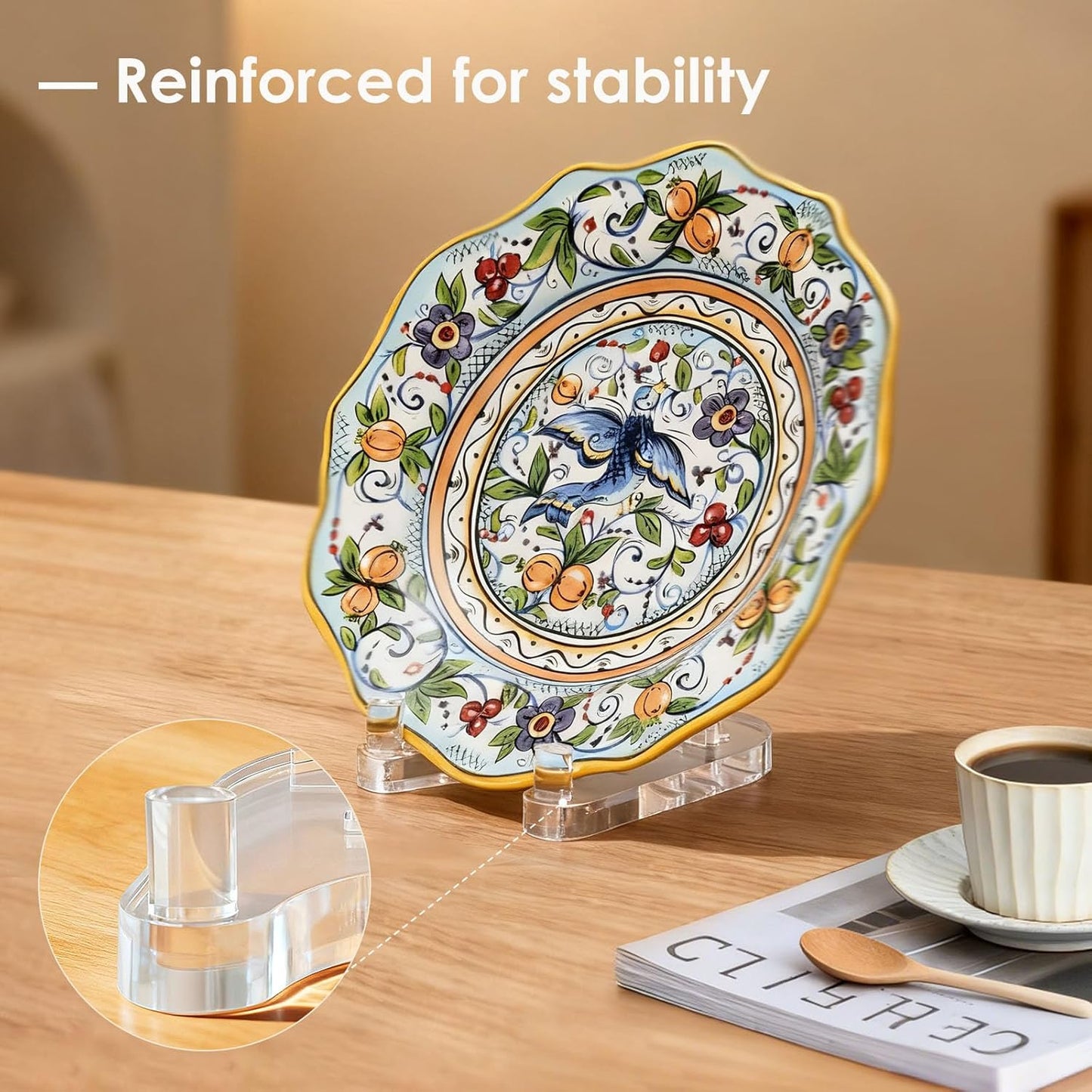 Acrylic Easel Display，Plate Stand for Display，Adjustable Clear Display Holder for 7" to 12" Platter, Book, Card, Frame, Picture, Artwork, Plaque ( Large-1pc 7"-12")