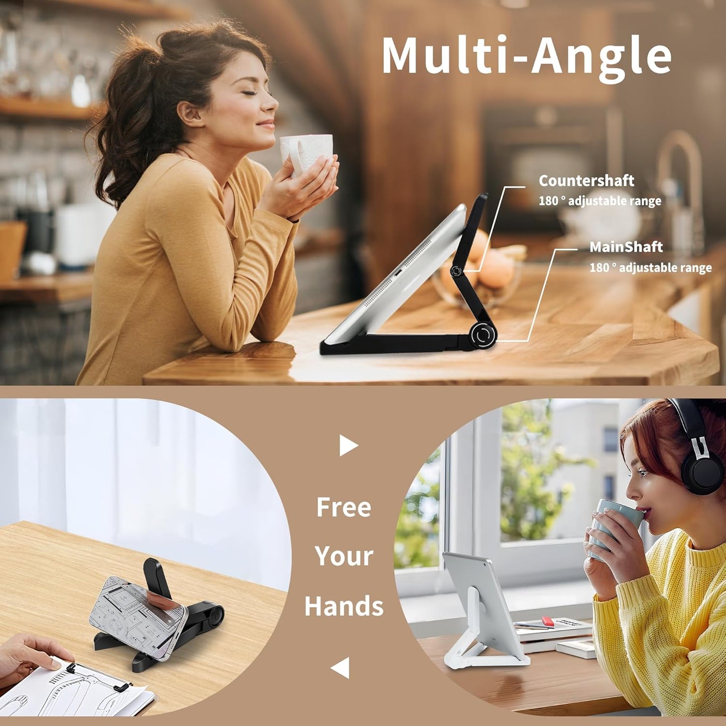 FoldableTablet Phone Stand Holder Portable Monitor Light Weight,iPad for Desk Adjustable Height,Compact Design, Travel Easy Storage, Compatible with MosTablets Kindle Fire and Smart Phones