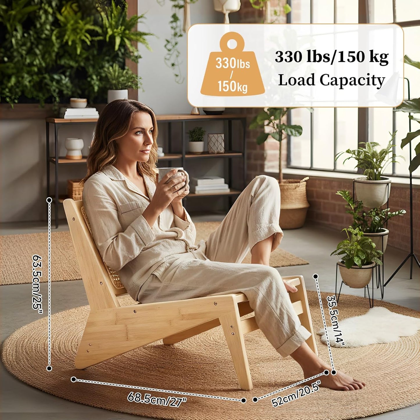 Rattan Chair 2Pcs, Mid Century Modern Accent Chair, Leisurely Reading Chair for Living Room（Wood）