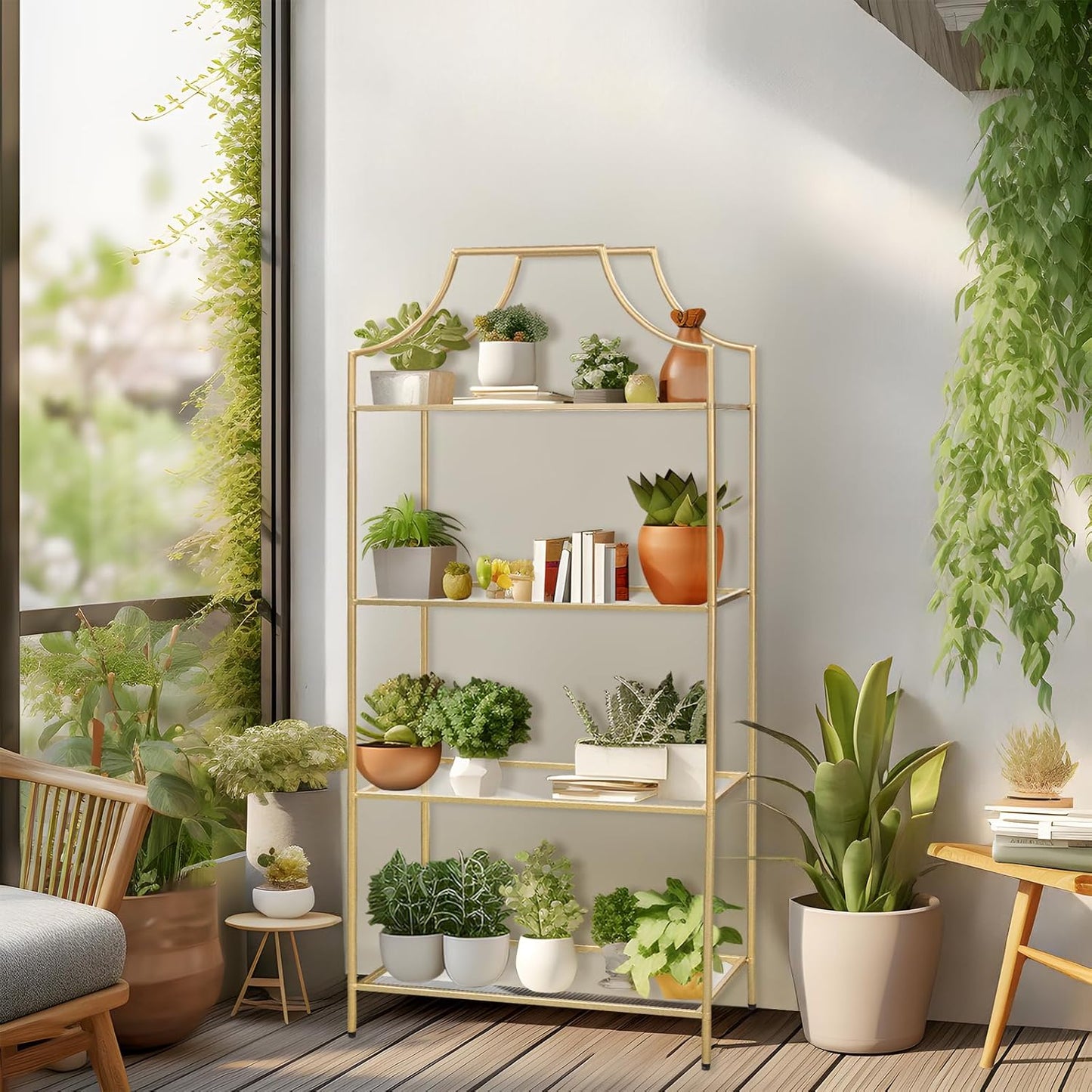 4 Tier Bookshelf, Metal Book Shelf for Storage, Tall Storage Display Bookcase, Modern Open Book Case for Bedroom, Living Room, Glass Office Organization Shelf, 66.3" X 26" X 13"