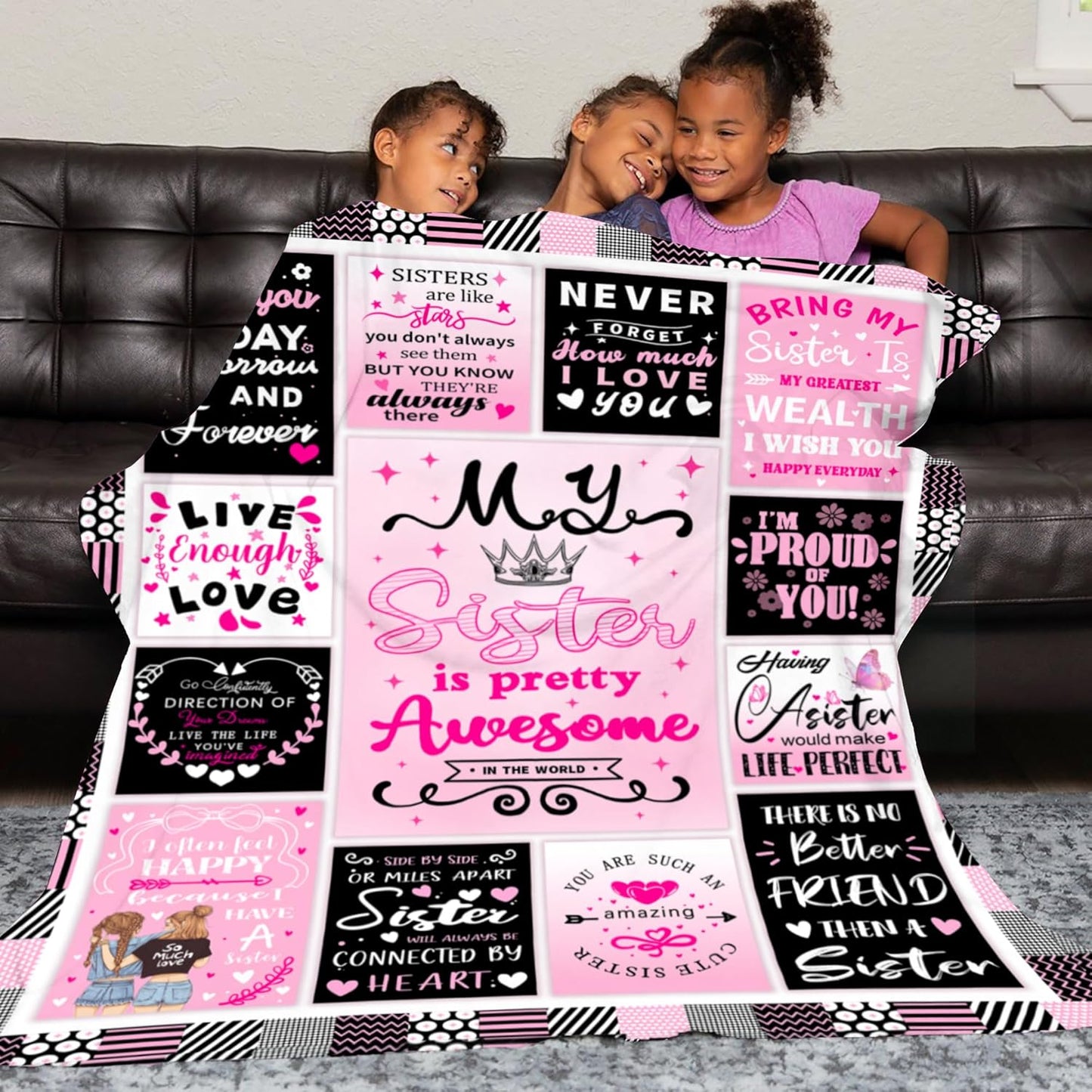 Sisters Gifts from Sister, Super Soft Unique Pink Sisters Blanket Gift for Little Girls, Christmas Birthday Gifts for Sister, Warm Cozy Fuzzy Plush Fleece Flannel Blanket 60"x50" for Couch Bedding