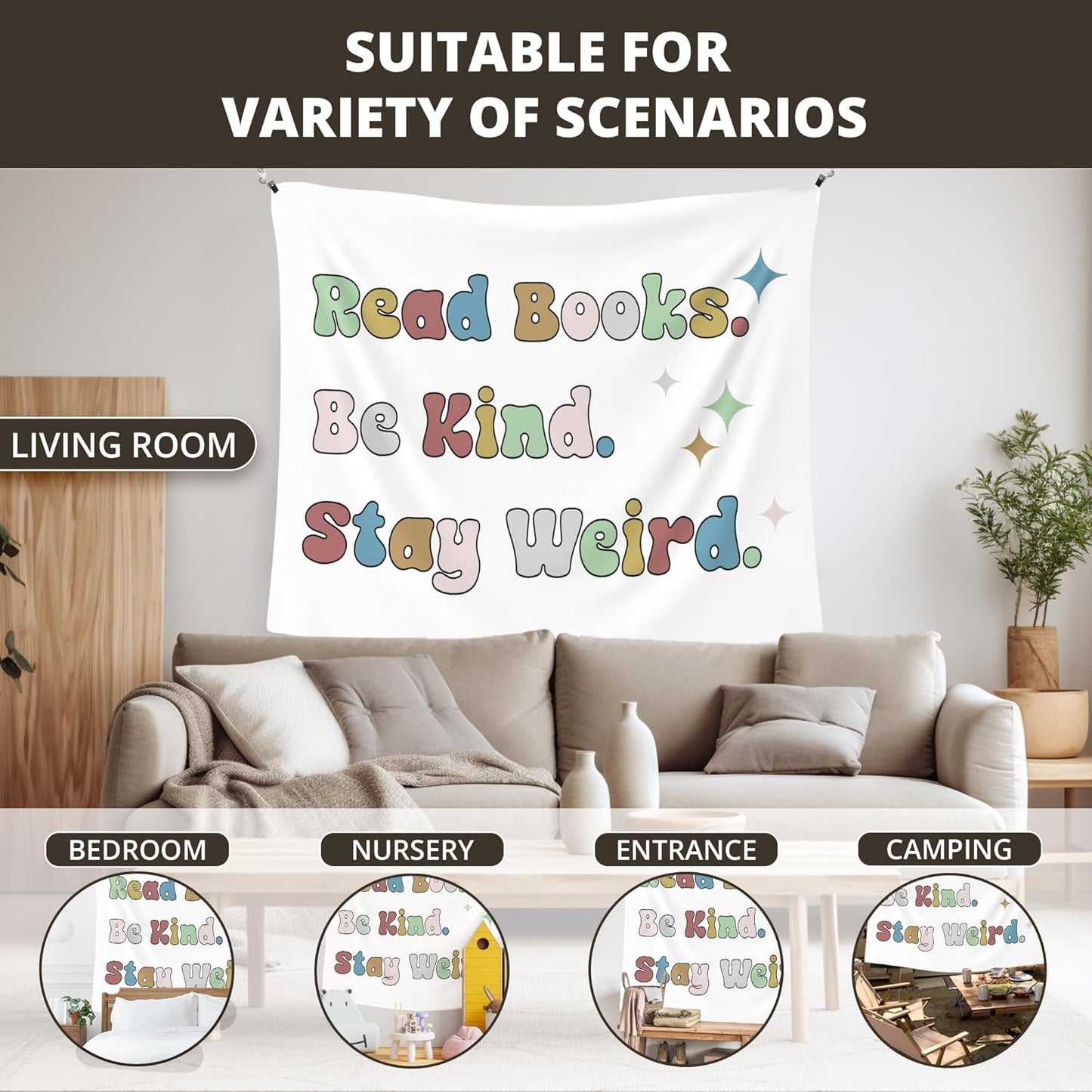 WAITPI Inspirational Reading Classroom Hanging Wall Tapestry, Boho Read Books Be Kind Stay Weird Positive Bookish Wall Hanging Room Decor Tapestries for Kids Room Library Reading Nook Corner 50x60 in