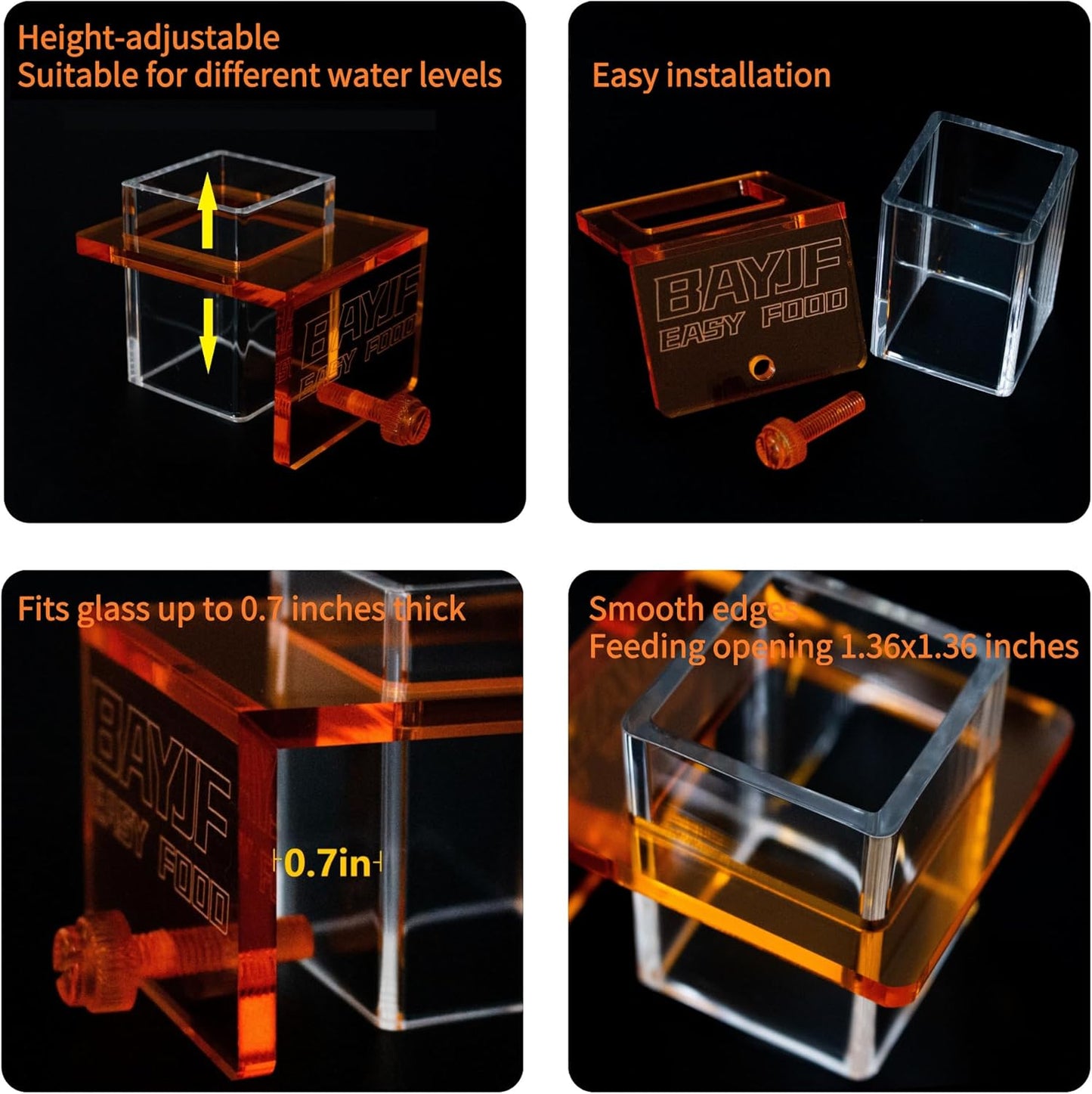 Hanging Acrylic Fish Feeding Ring for Aquarium,Transparent Orange Square Fish Food Feeder for Aquarium Accessories,Suitable for Betta Guppy Clownfish