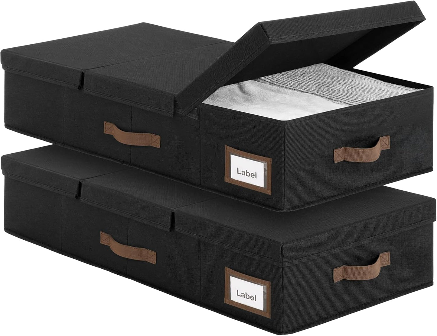 GRANNY SAYS 2 Pack Under Bed Storage, Underbed Organizer with Flid-Top Lid for Bedroom, Black Clothing Storage Bins for Blankets, Clothes, Shoes