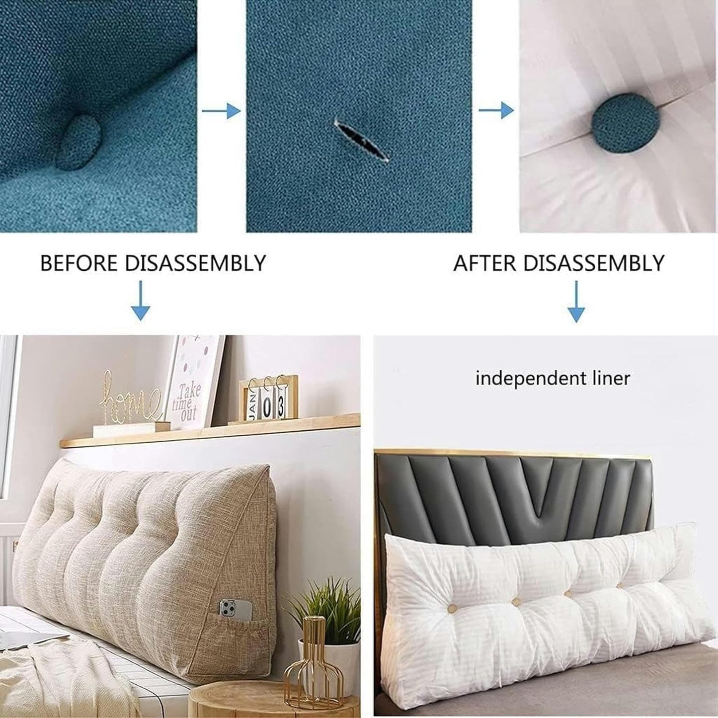 Large Back Cushion, Removable Washable Headboard Solid Color Wedge Pillow Triangular Positioning Support Reading Cushion Bed Rest Pillows(Brown,80 * 50 * 20cm)