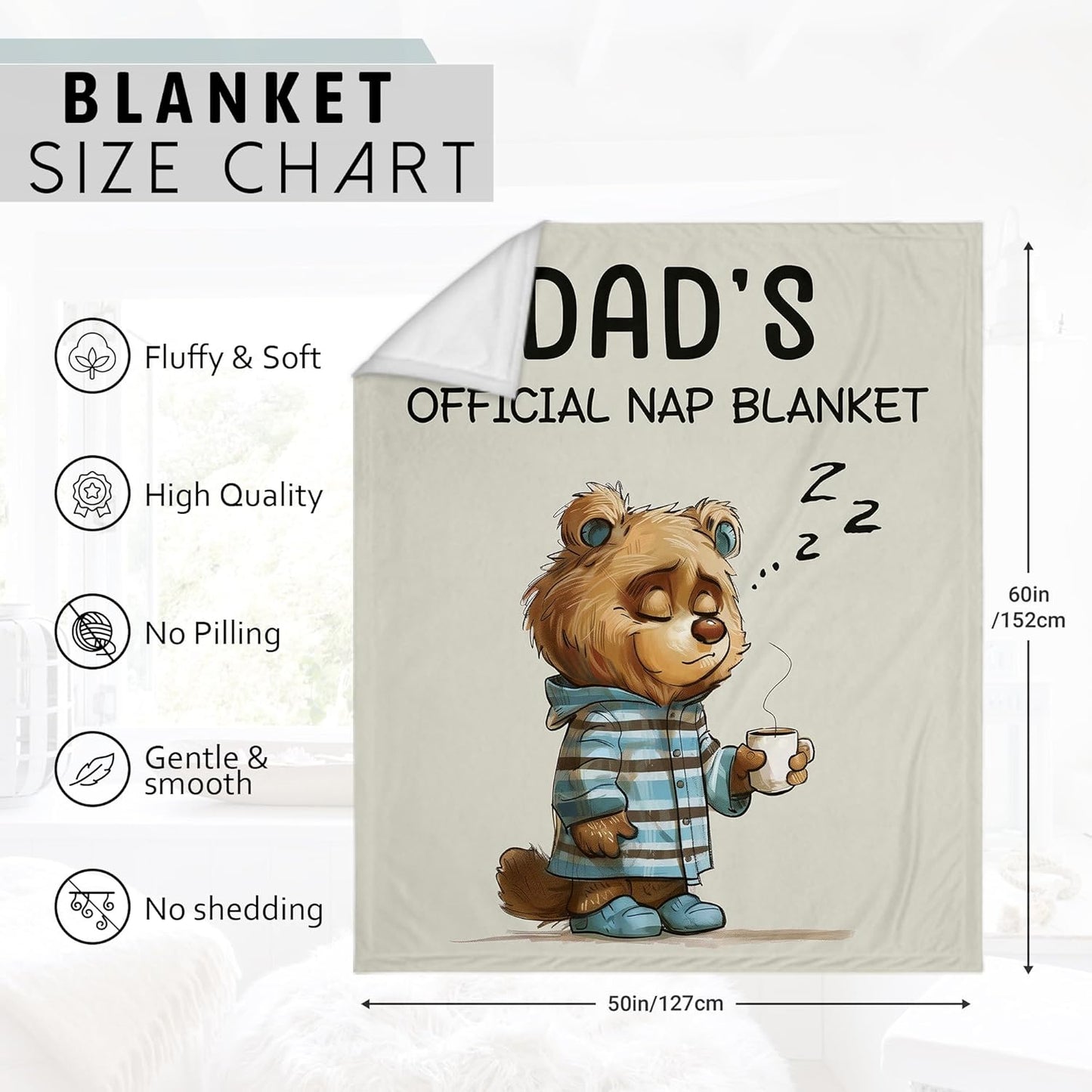 Funny Dad Blanket Gift, Soft Fluffy Throw Blanket 60"x50" for Dad Birthday, Father’s Day, Christmas, Thanksgiving, Unique Present from Daughter Son, Cozy Gifts for Men Fathers