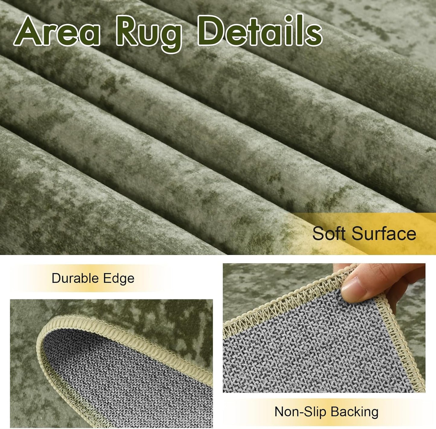 4x6 Ft Area Rugs for Living Room, Soft Non-Slip Washable Rugs Modern Abstract Pattern Carpet for Bedroom Indoor Floor Nursery Home Decor (Green)