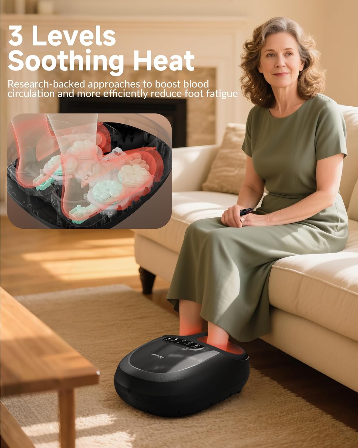 Snailax Shiatsu Foot Massager Plantar Fasciitis Neuropathy,Feet Massage Machine with Heat,Kneading,Rolling,Scratch,Remote Control,Feet Warmer/Heater