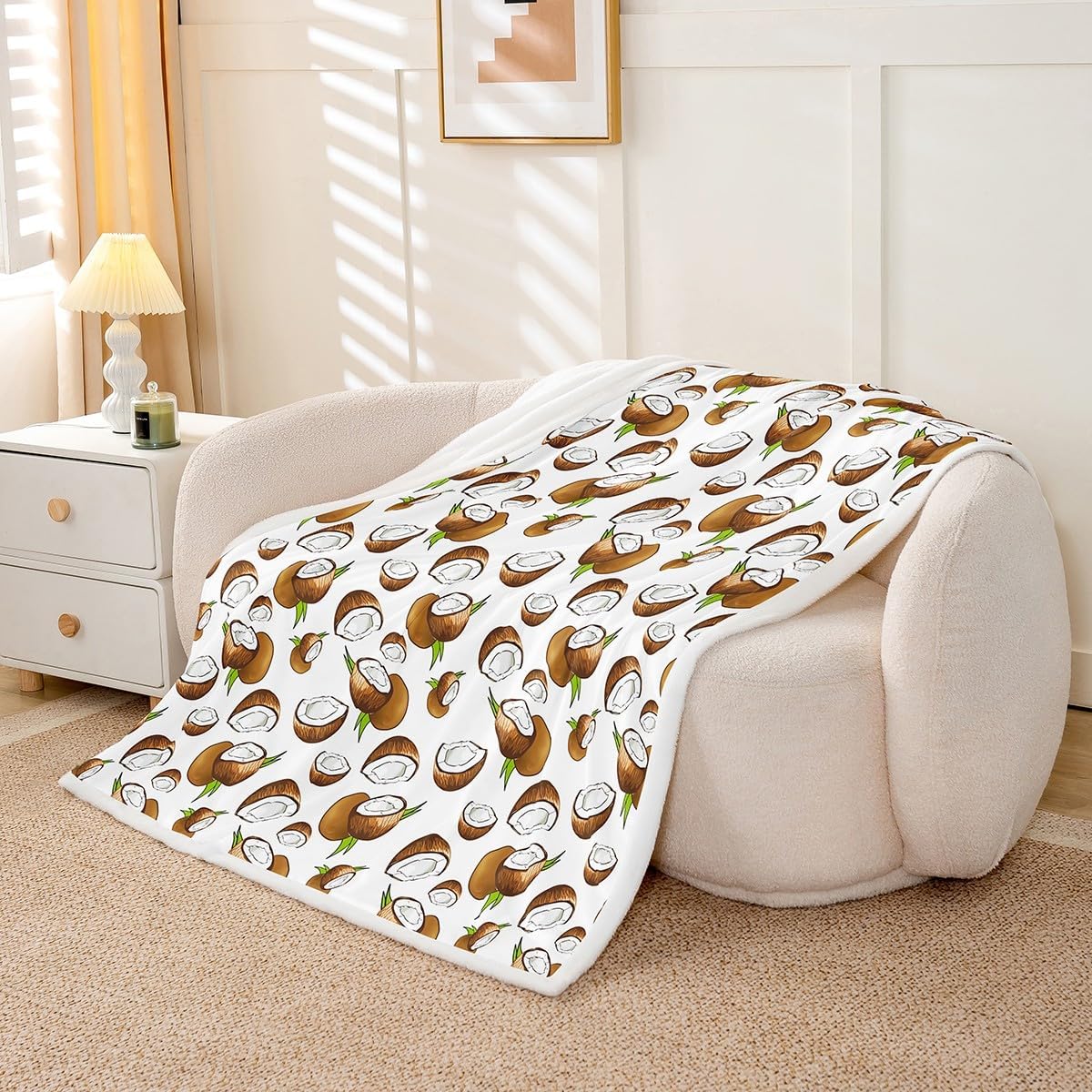 Coconut Fleece Throw Blanket Tropical Fruit Pattern Throw Blanket for Bed Sofa Couch Boys Girls Room Fresh Coconuts Decor Plush Blanket Summer Fuzzy Throw Blanket Twin 60"x80"