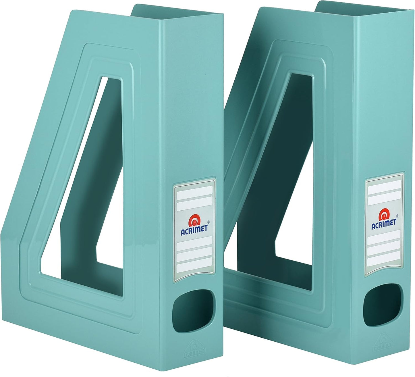 Acrimet Magazine File Holder – Vertical Rack for Documents, Folders and Mail, Durable Plastic Desk Organizer for Office & Home, Solid Green (2 Pack)