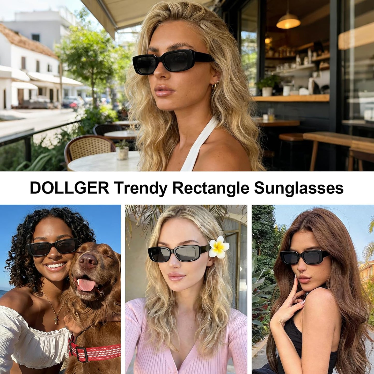 Dollger Rectangle Sunglasses for Women Men Trendy Retro Fashion Sunglasses UV 400 Protection Square Fram