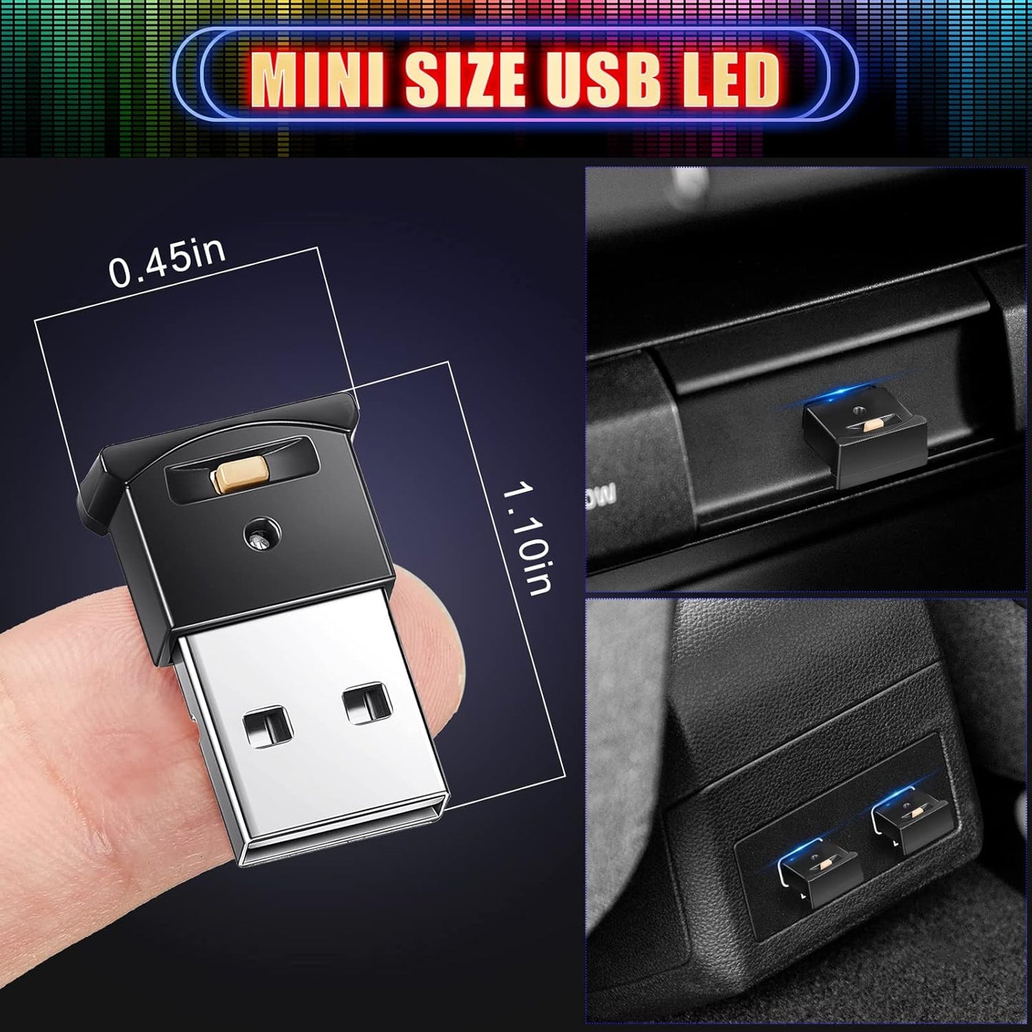 Frienda 2 Pieces Mini USB LED Light, Car LED Interior Lighting 5v Smart USB Atmosphere Light, Laptop Keyboard Office Decoration Night Lamp, Adjustable Brightness, 8 Colors