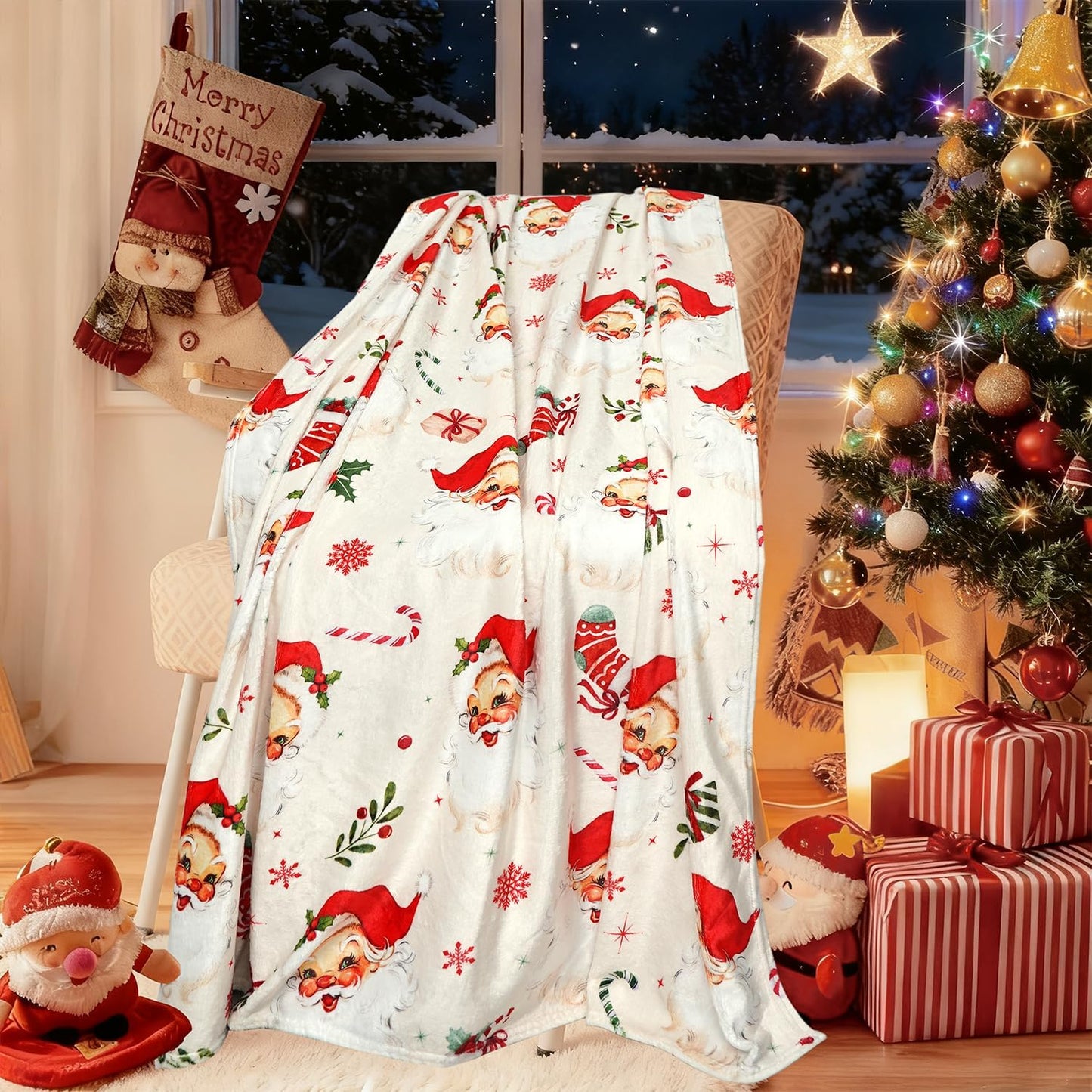 Christmas Santa Flannel Soft Warm Cozy Blanket for Sofa and Chair 50x60inch,Christmas Decor Stuff Accessories