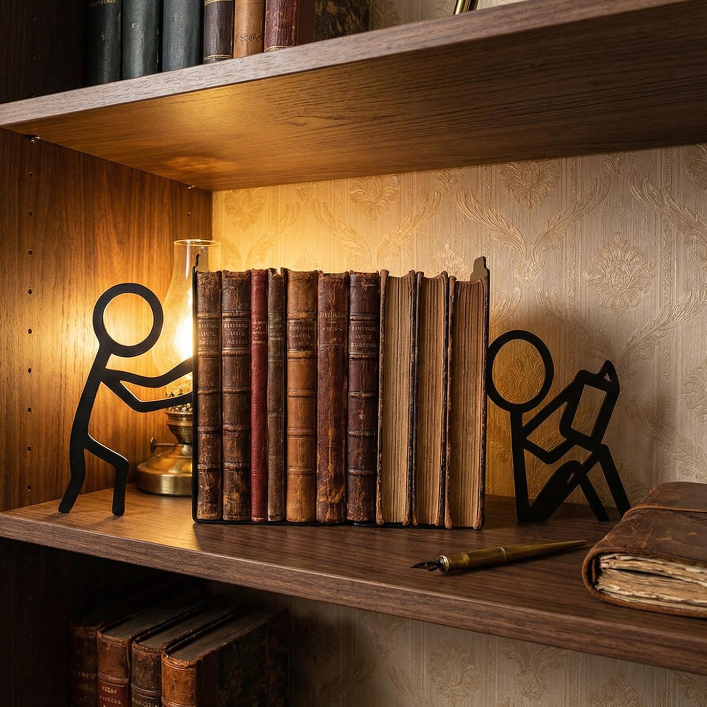 Bookends Decorative Metal Unique Cool Home Desk Bookend Cute Funny Books Ends Reading Decor Bookshelf Decor for Library Office School Livingroom,Ideal Gifts for Book Lovers(Black)
