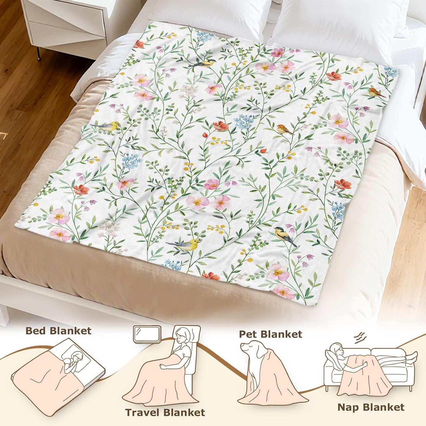 Aimego Wildflowers Blanket Gifts for Women Boho Plant Floral Throw Blanket Colorful Flowers Blankets Birthday Gift for Girls Flannel Flower for Living Room Bed Sofa and Chair Decor(50X60 Inch)