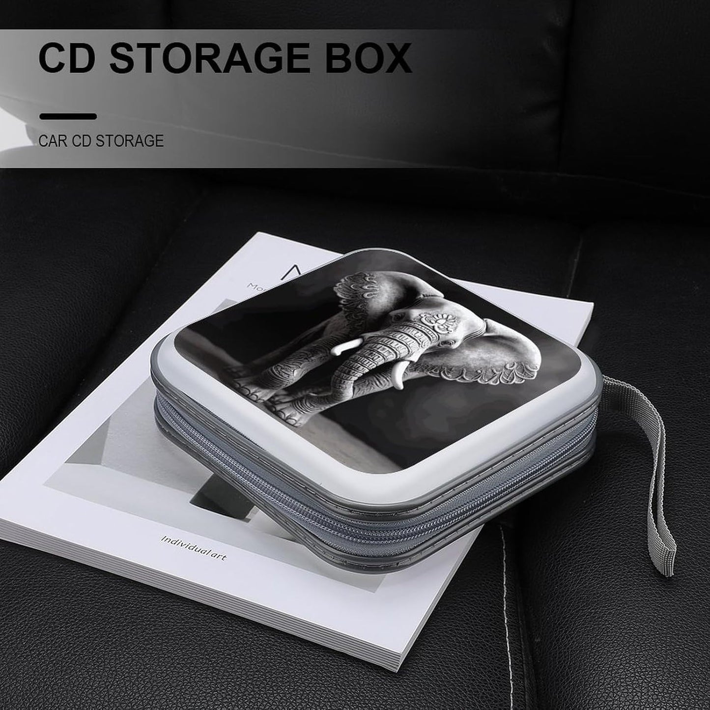 Gray Elephant CD Case 40 Capacity Case Zipper CD Collection Bag with Handles Cover DVD Storage Hard Plastic DVD Disc Cases Storage Binder for Car Home Office Travel