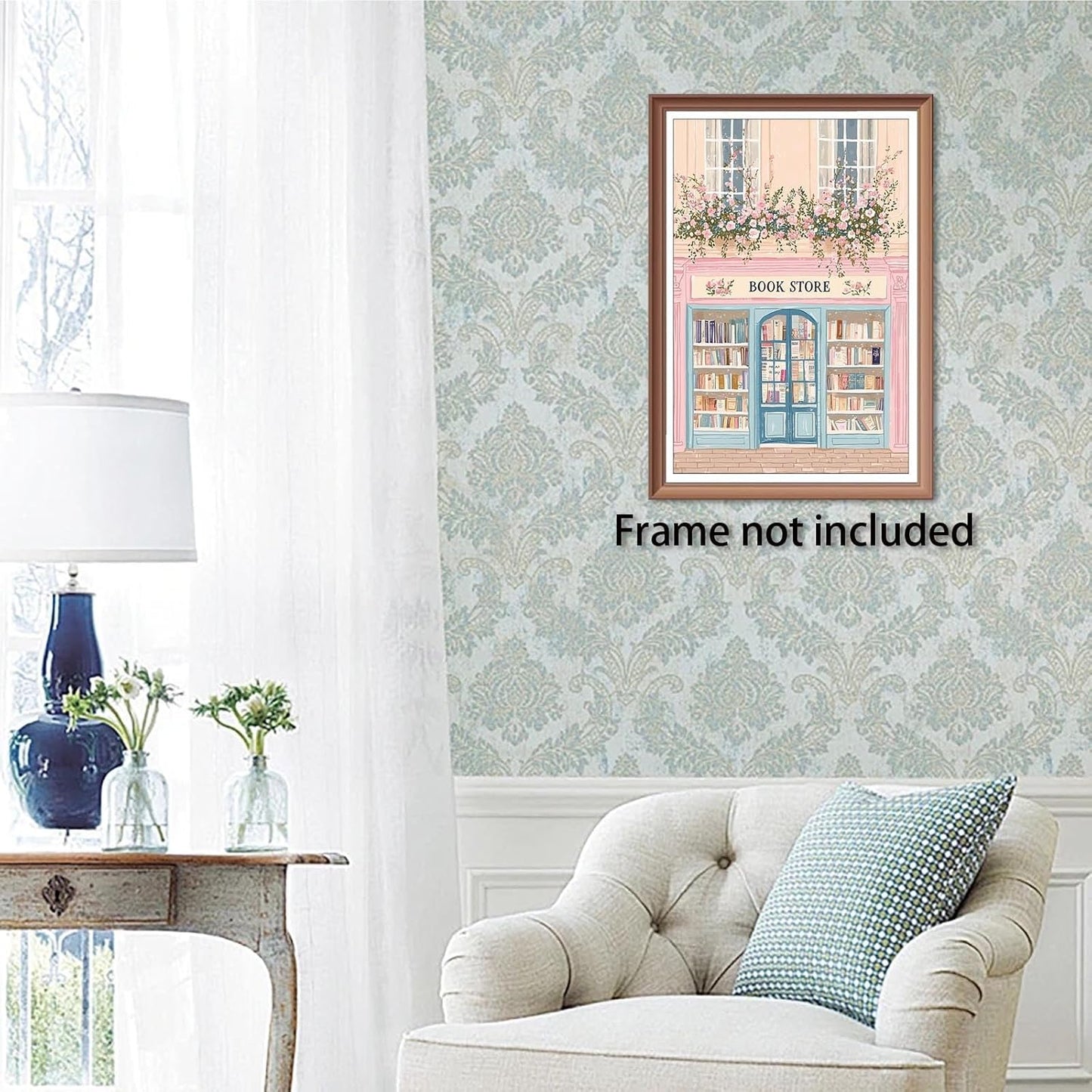 Trendy Charming Bookish Book Store Posters Colorful Pink Floral Literary Canvas Wall Art Preppy Reading Aesthetic Prints Painting For Home Bedroom Dorm Wall Decor 12x16in Unframed