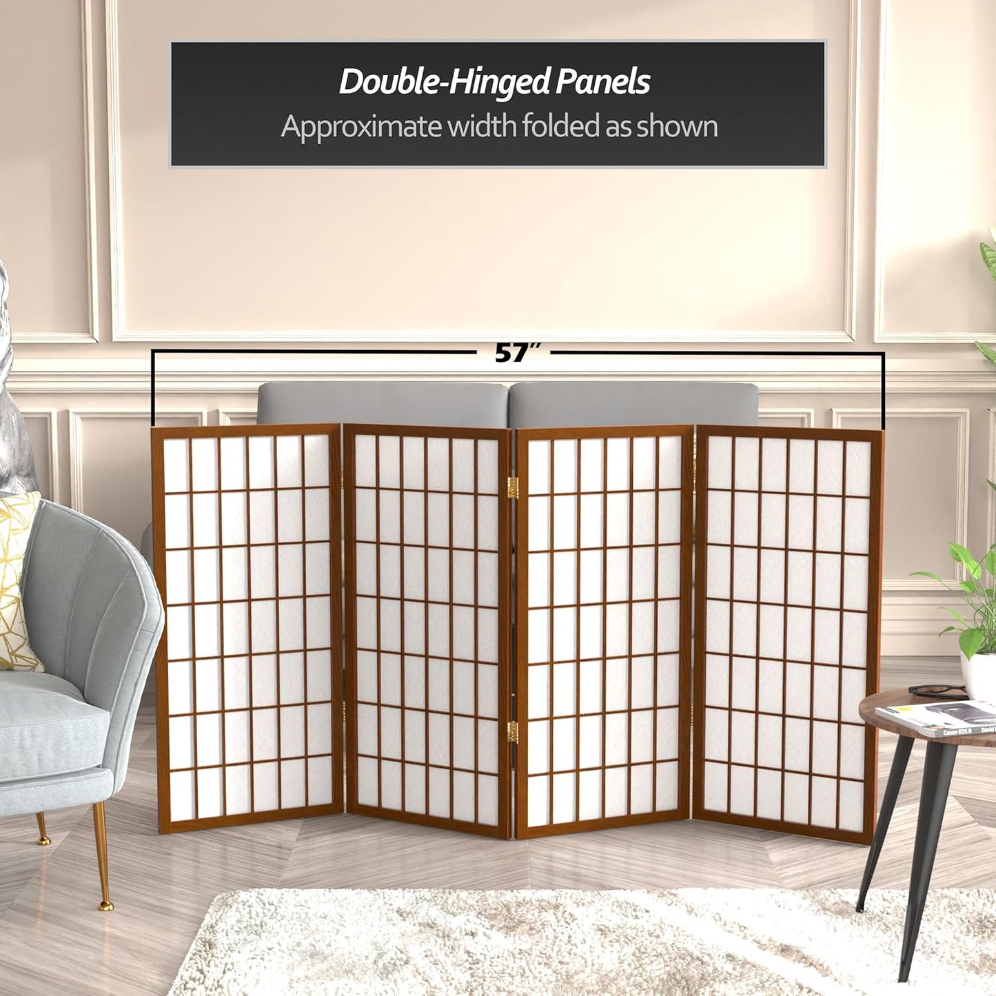 3 ft. Short Window Pane Shoji Screen - Walnut - 4 Panels