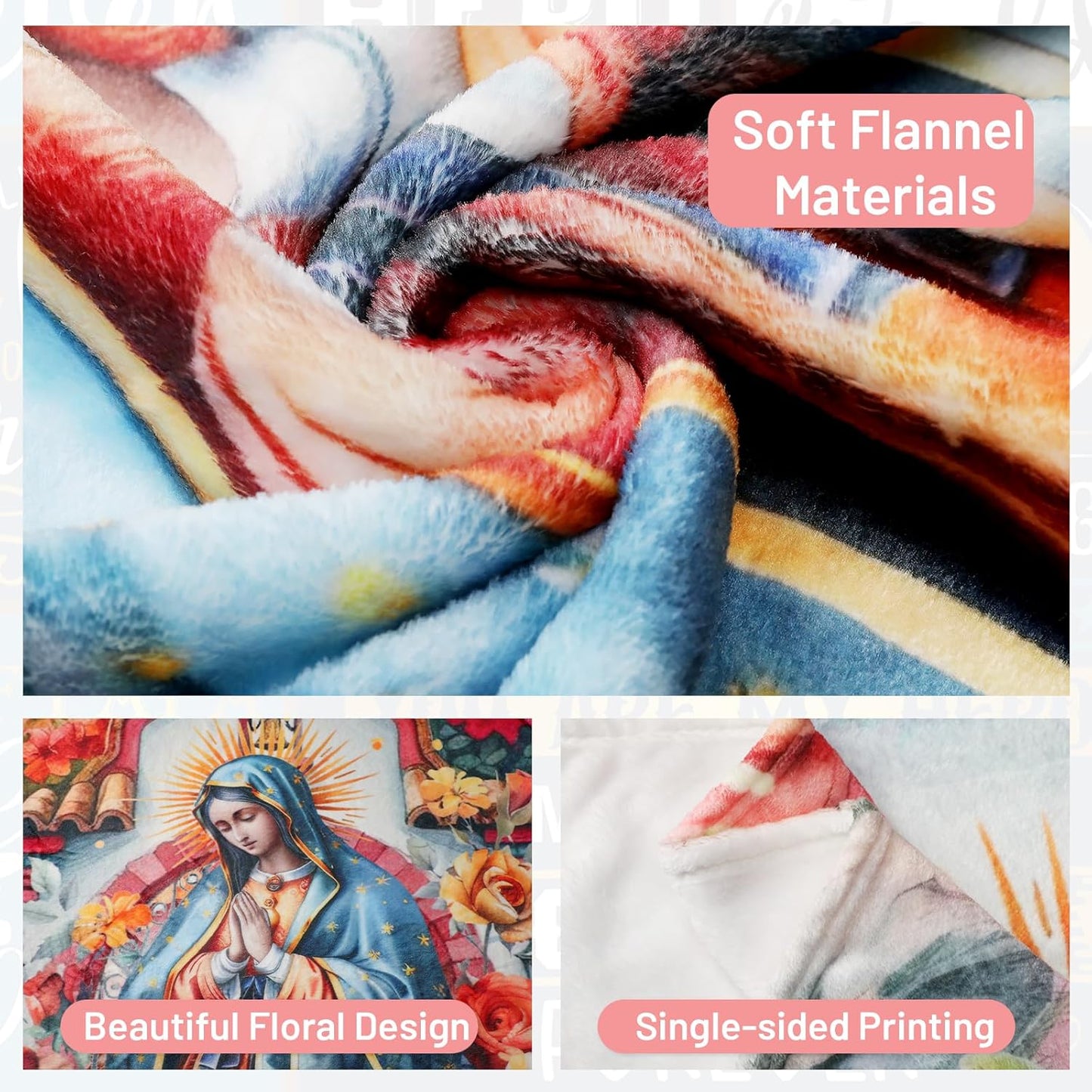 Virgin Mary Blanket Catholic Gifts, Our Lady of Guadalupe Blanket for Women, Religious Christian Bible Verse Prayer San Marcos Mexican Throw Blanket Manta De La Virgen De, 50"X60"