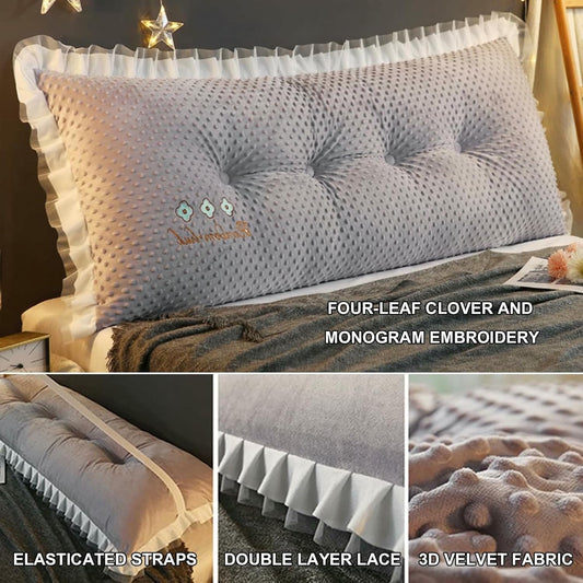 Solid Color Long Headboard Pillow,Reading Bed Rest Wedge Cushion,Large Bolster Positioning Support Pillow Removable Velvet Backrest for Dorm Room Daybed Bed~/