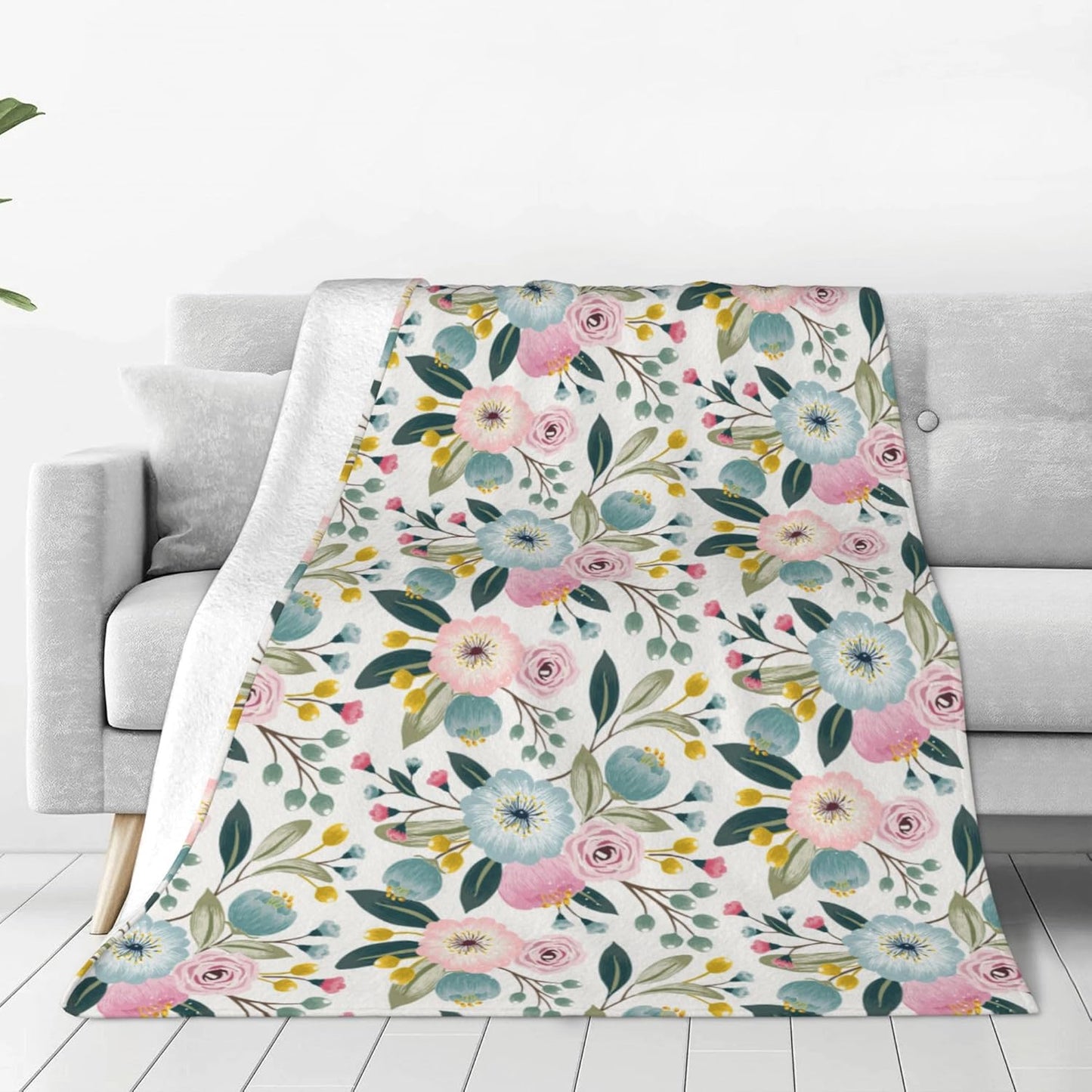 Floral Flannel Blankets 80x60 Inches,Sofa Flowers Throw Blanket Lightweight Cozy Plush,Blanket for Couch Sofa Bedroom Living Rooms, Blanket Decor Gifts for Women and Men