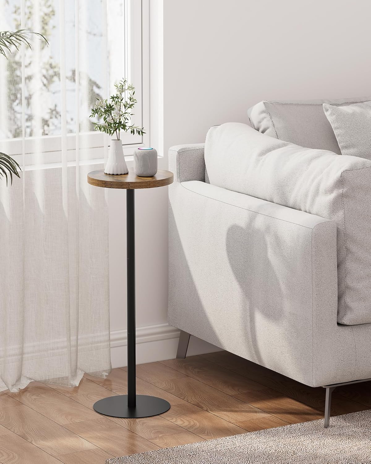 TUTOTAK Tall Round Side Table, Small End Table, Beside Table, Drink Table, Pedestal Side Table, livingroom, Brown TB01BB065