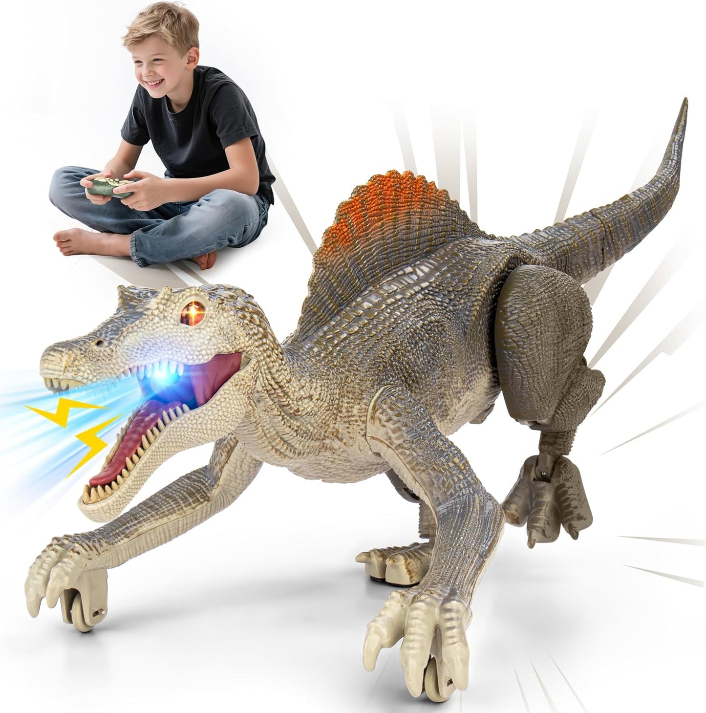 Dinosaur toys, Realistic Remote Control Dinosaur toys for Kids 3-5, 2.4GHZ, Walking, Rechargeable, 3D Eyes Realistic Appearance, 3 Sound Effects, Demo Function, Sturdy Jurassic Toy for kid 3+