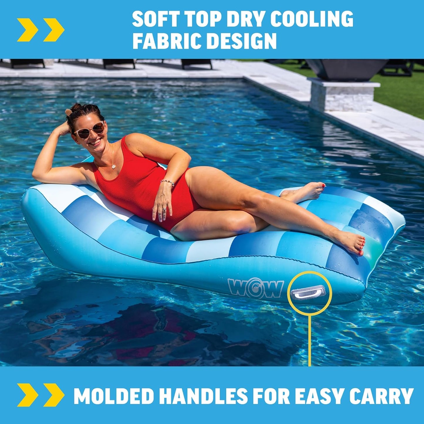 WOW Sports Inflatable Chaise Lounge - 68 x 36 in - Cup Holder - Pool & Lake Float for Adults