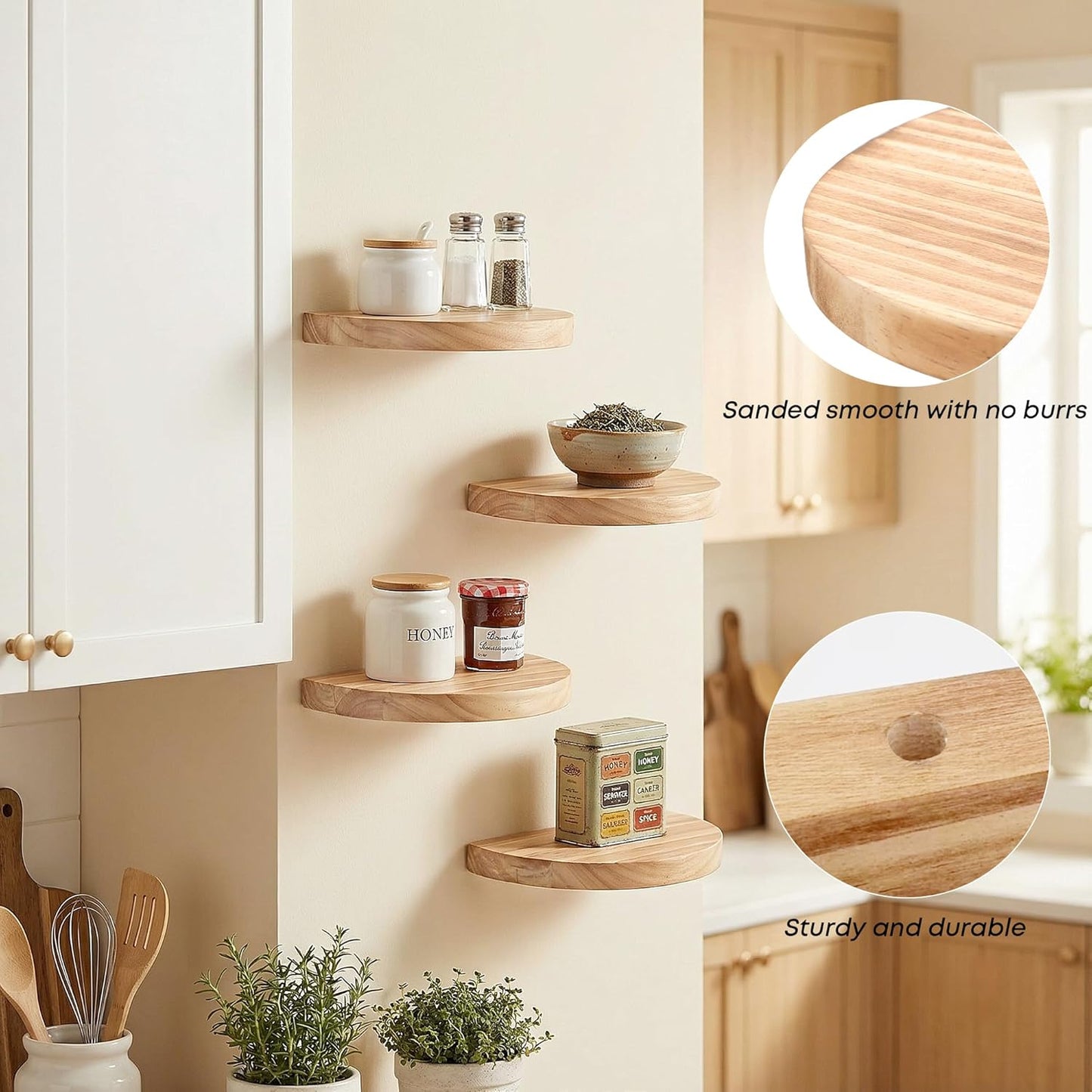Small Wood Floating Shelves (2-Pack, 6-inch Diameter) - Round Sturdy Invisible Wall Mount Display for Small Plants,Toys,Bathroom,Living Room Storage & Modern Rustic Décor (Carbonized Brown)