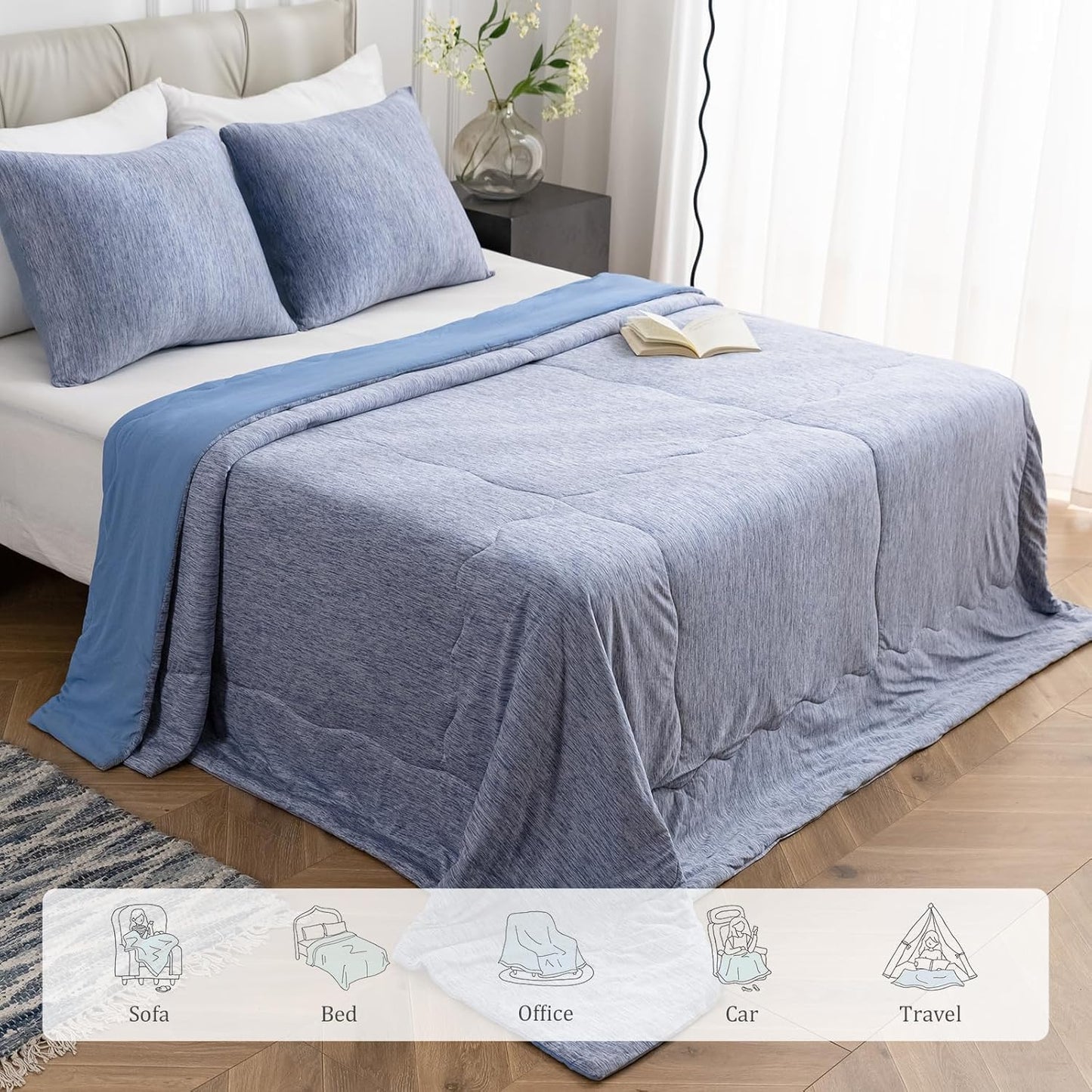 CHOSHOME Cooling Comforter Twin Size, Cooling Blanket with Q-Max 0.45 Arc-Chill Cooling Fiber for Hot Sleeper and Night Sweats, Cool Soft Thin Breathable Summer Comforter for Bed, (60" x 80", Blue)